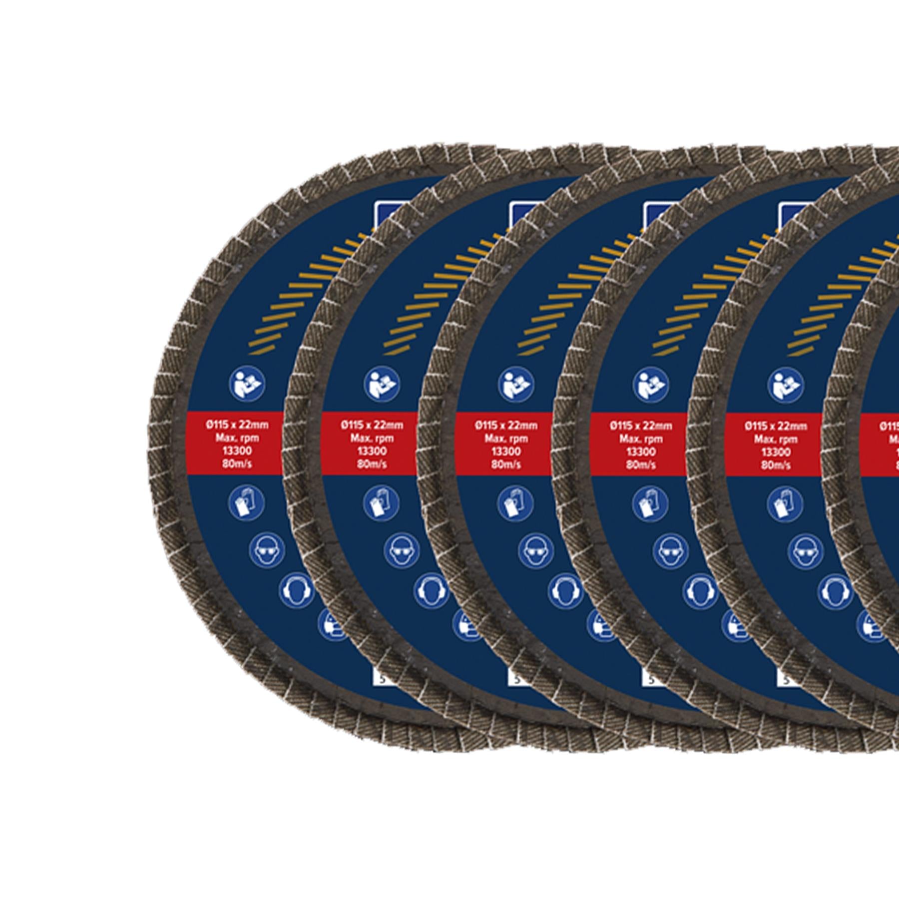 Sealey Assorted Grit Flap Disc Alum. Oxide �115mm �22mm Bore -Pk 10