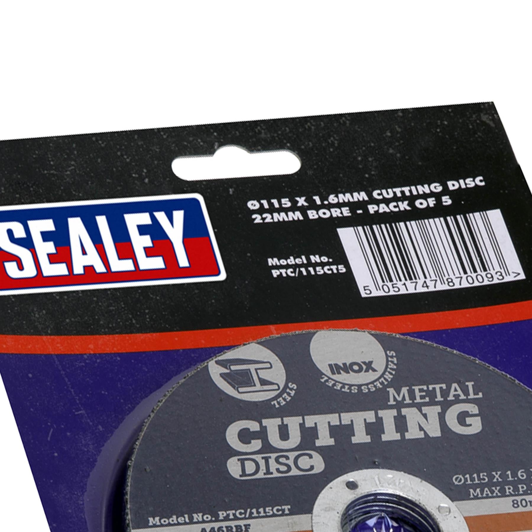 Sealey Cutting Disc �115 x 1.6mm 22mm Bore Pack of 5
