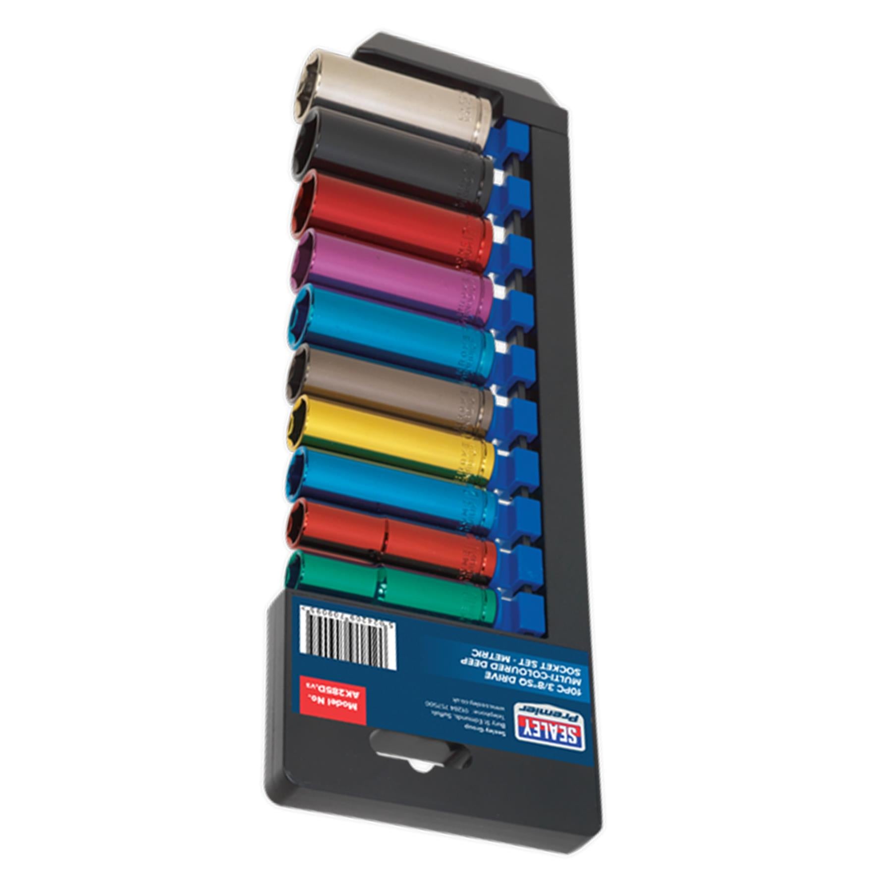 Sealey 10pc Multi Coloured Deep Socket Set 10mm - 19mm 6pt Set 3/8" Sq Drive