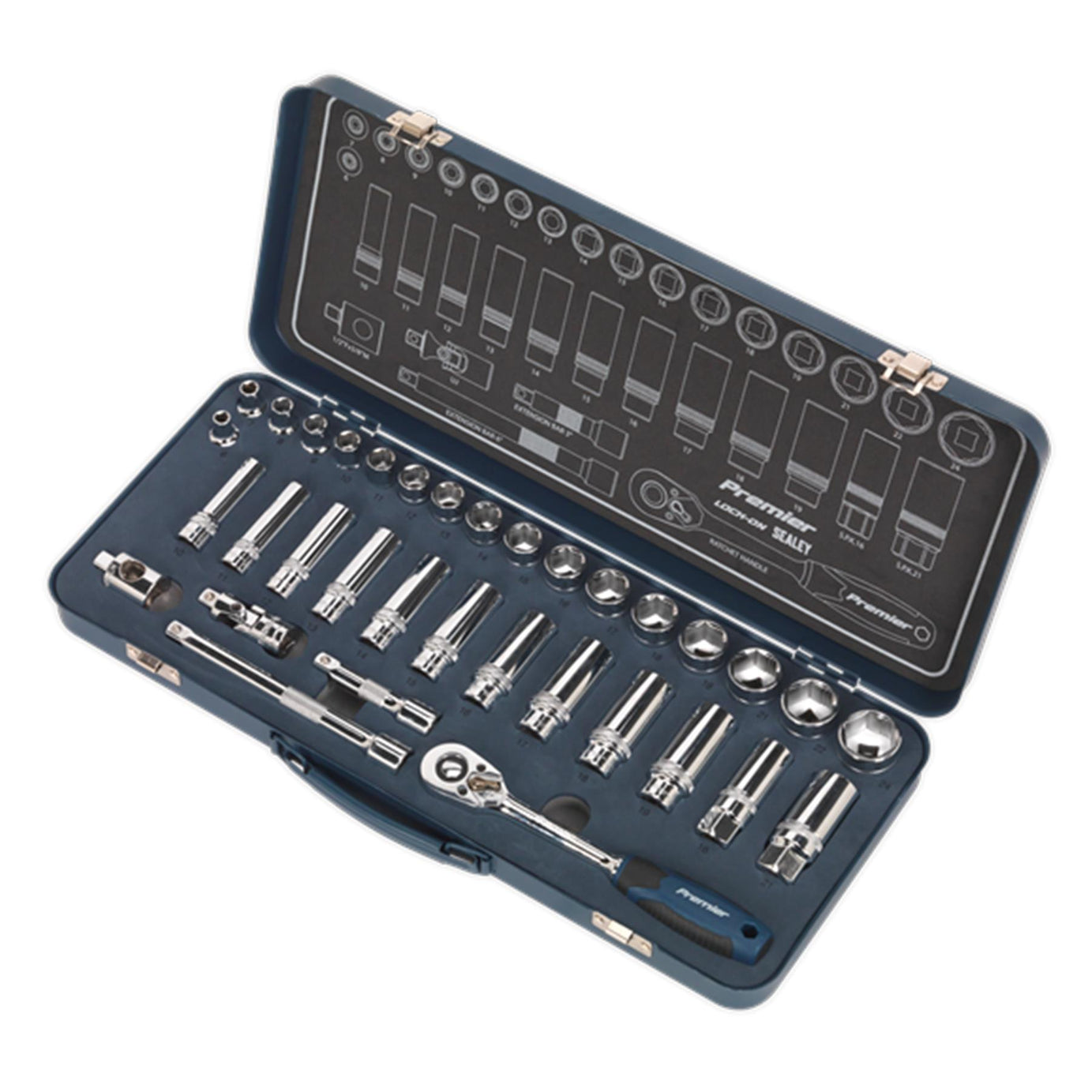 Sealey Socket Set 34pc Professional Lock-On Socket Set 3/8"Sq Drive 6pt Metric