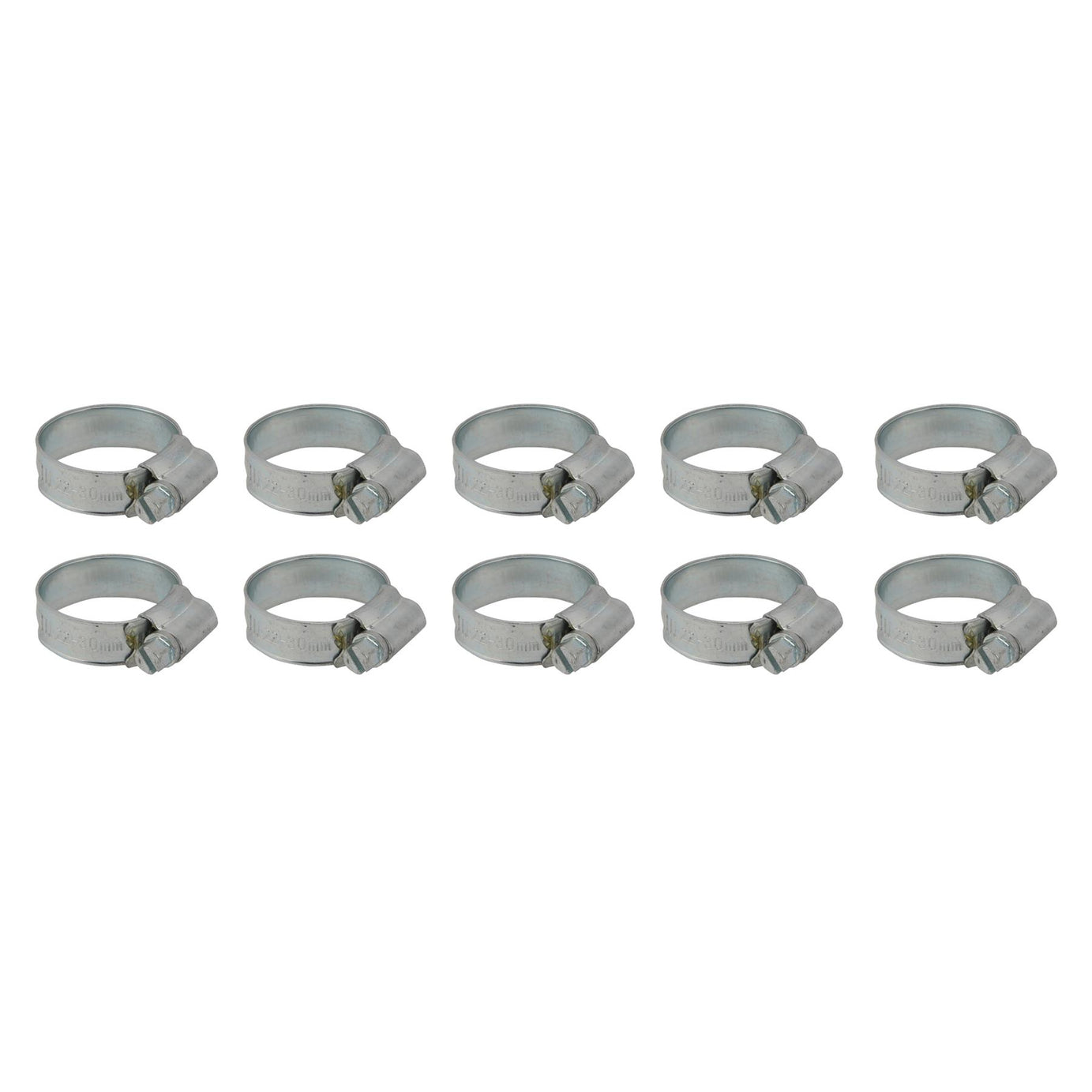 10Pk Hose Clips - 22 - 30mm (1A) Zinc-Plated Mild Steel Ideal For Automotive Use