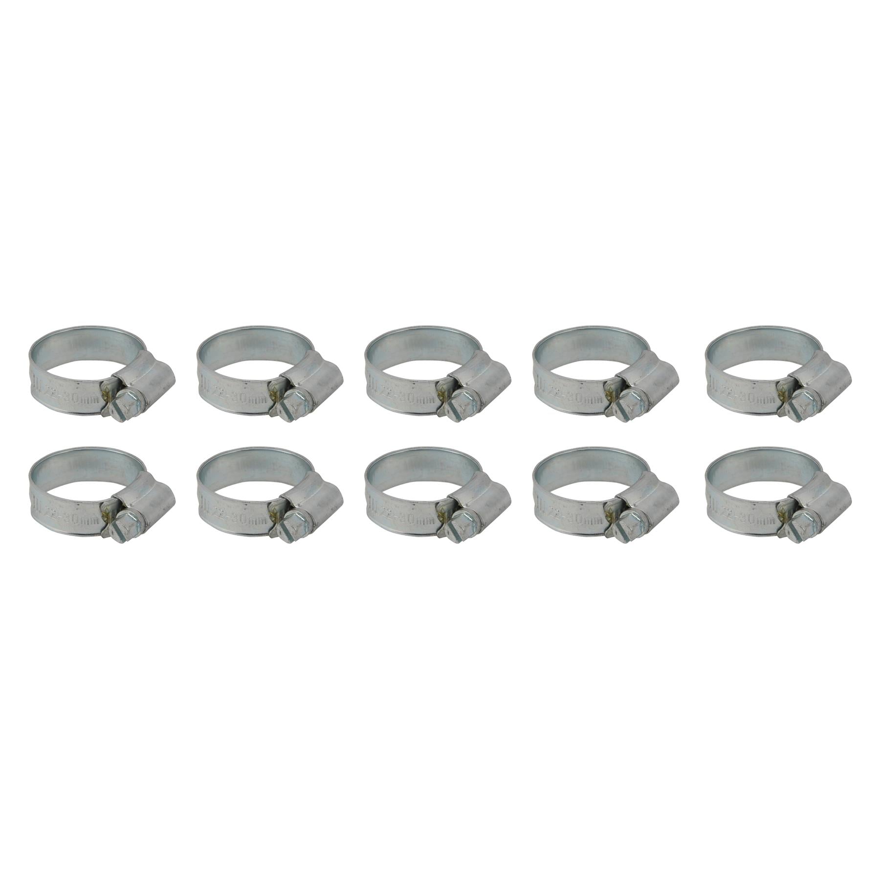 10Pk Hose Clips - 22 - 30mm (1A) Zinc-Plated Mild Steel Ideal For Automotive Use