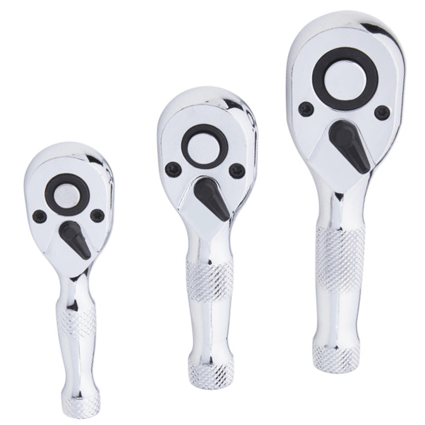 BlueSpot 3pc Stubby Ratchet Handle Set 1/4" 3/8" 1/2" Short Socket Wrenches