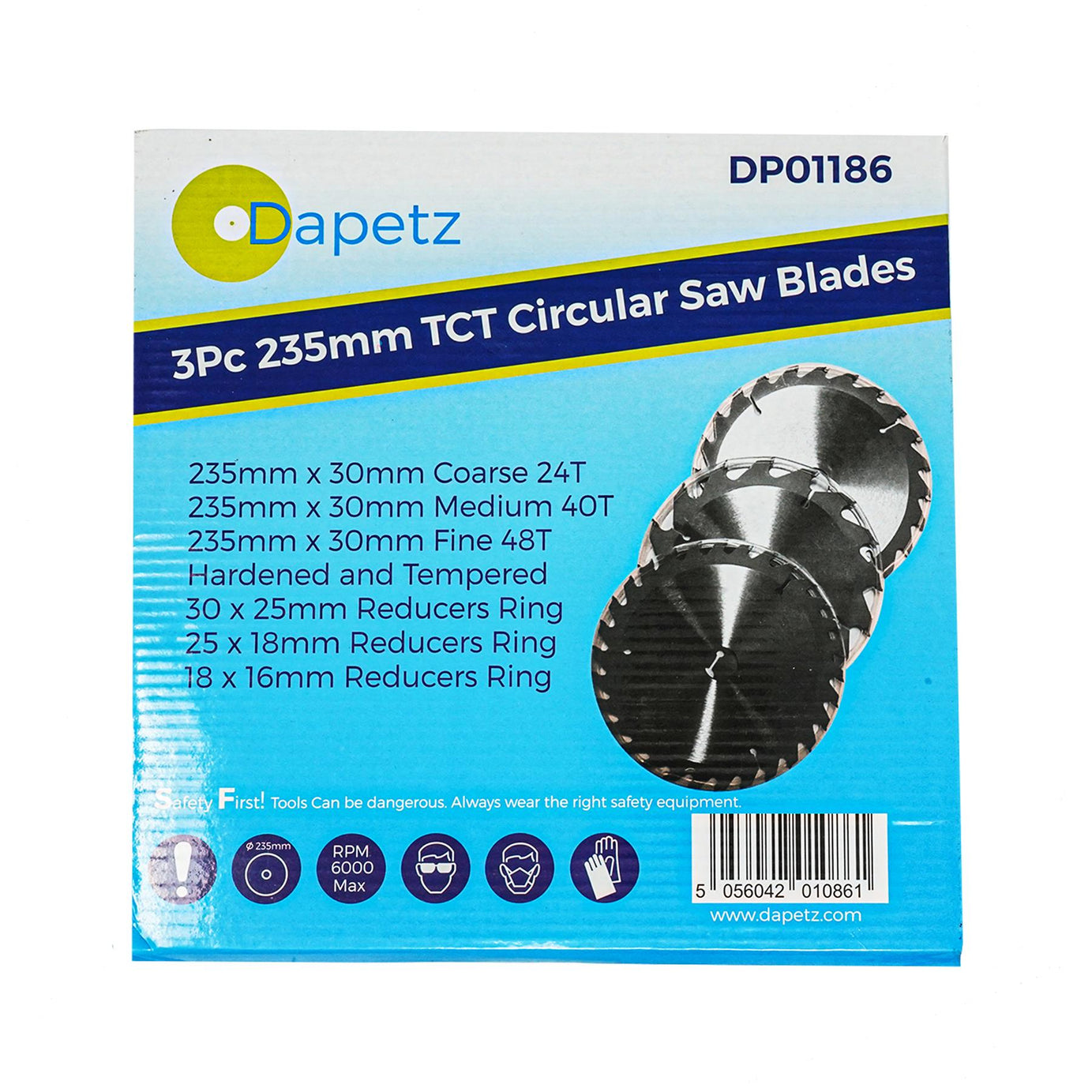 3 Piece TCT Circular Saw Blade Set 235 x 30 - 25, 16mm Rings