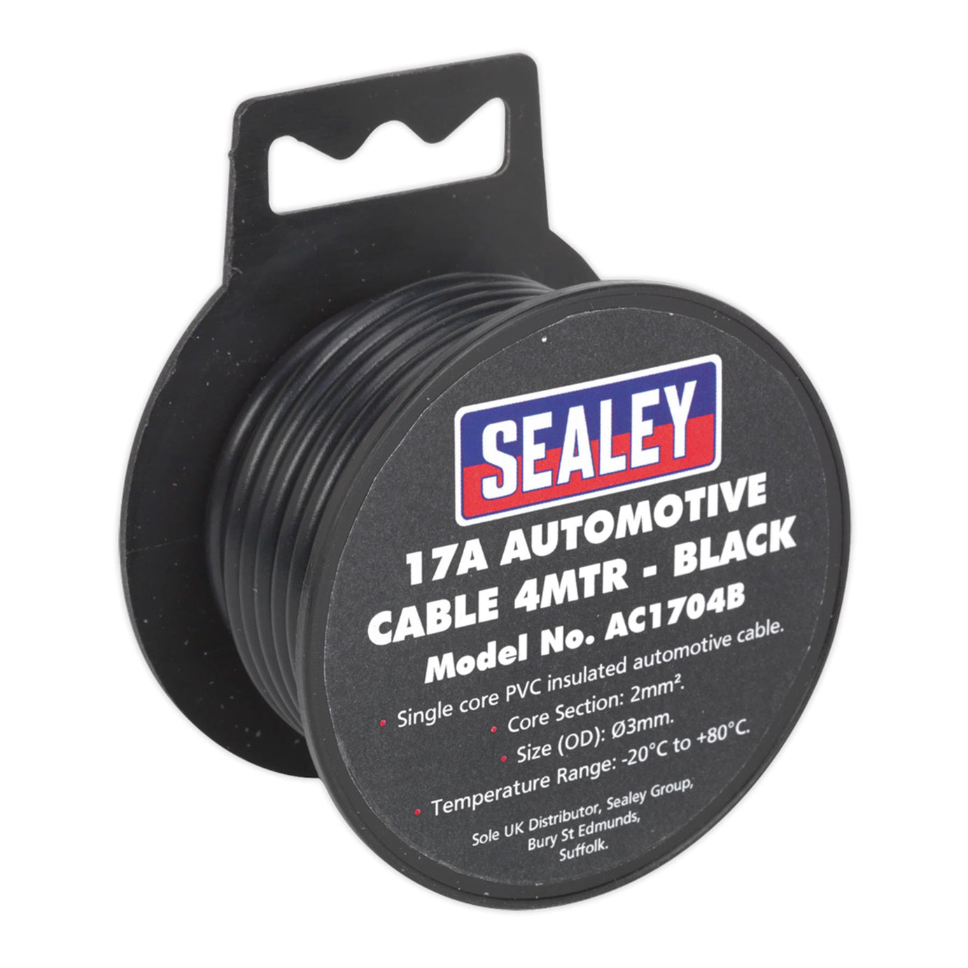 Sealey Automotive 17A 4m Thick Wall Single Core Auto Car Van Cable Wire Black