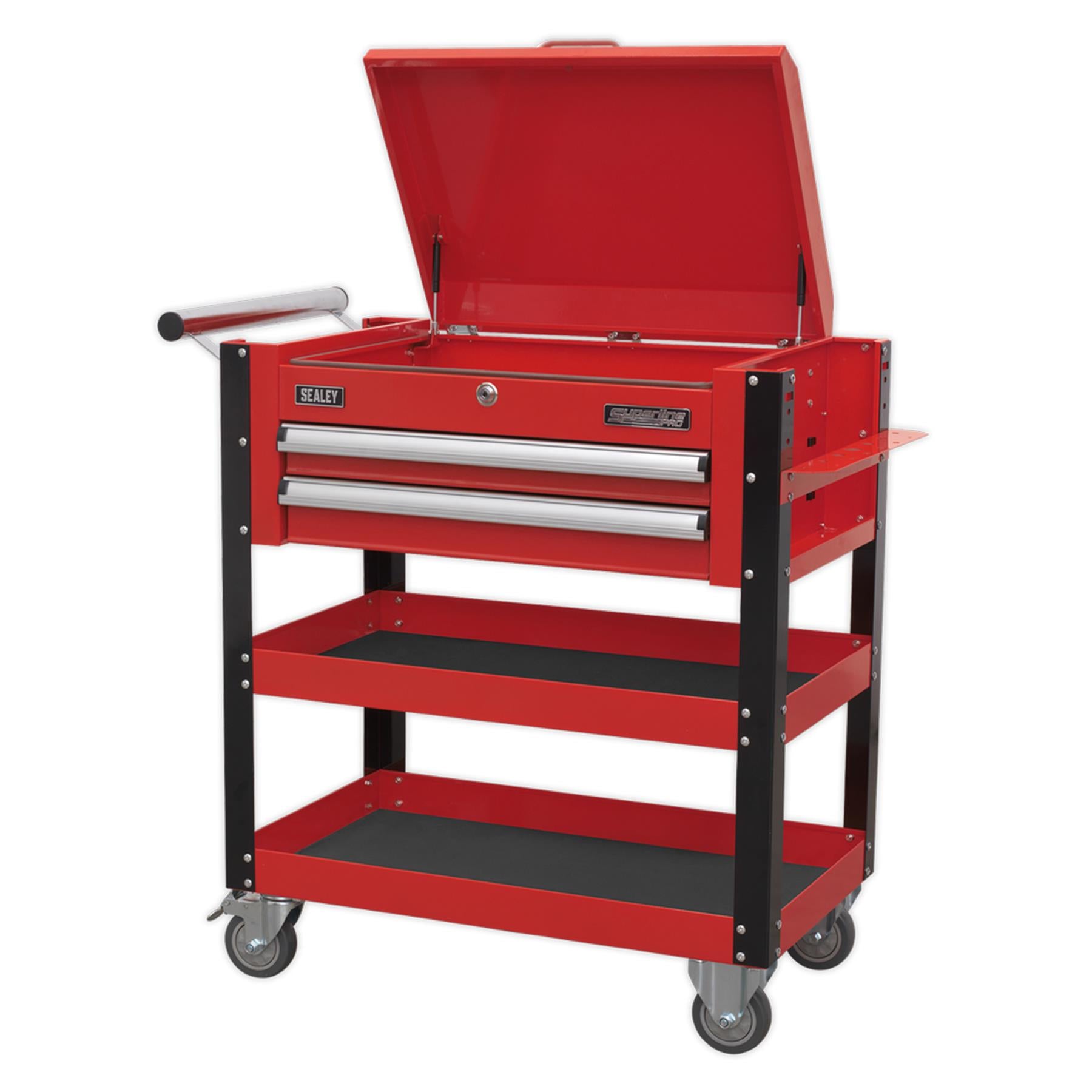 Sealey HD Mobile Tool & Parts Trolley 2 Drawer & Locking Top - Red