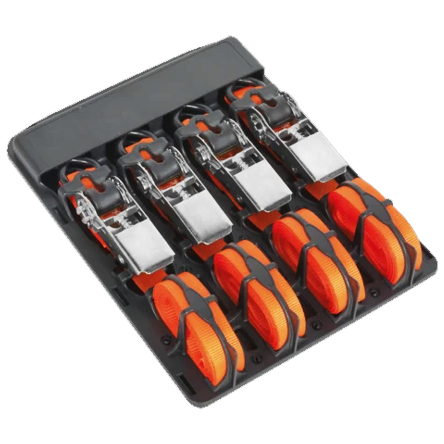 Sealey Ratchet Tie Down 25mm x 4m Polyester Webbing with S-Hooks 500kg Breaking Strength - 2 Pairs