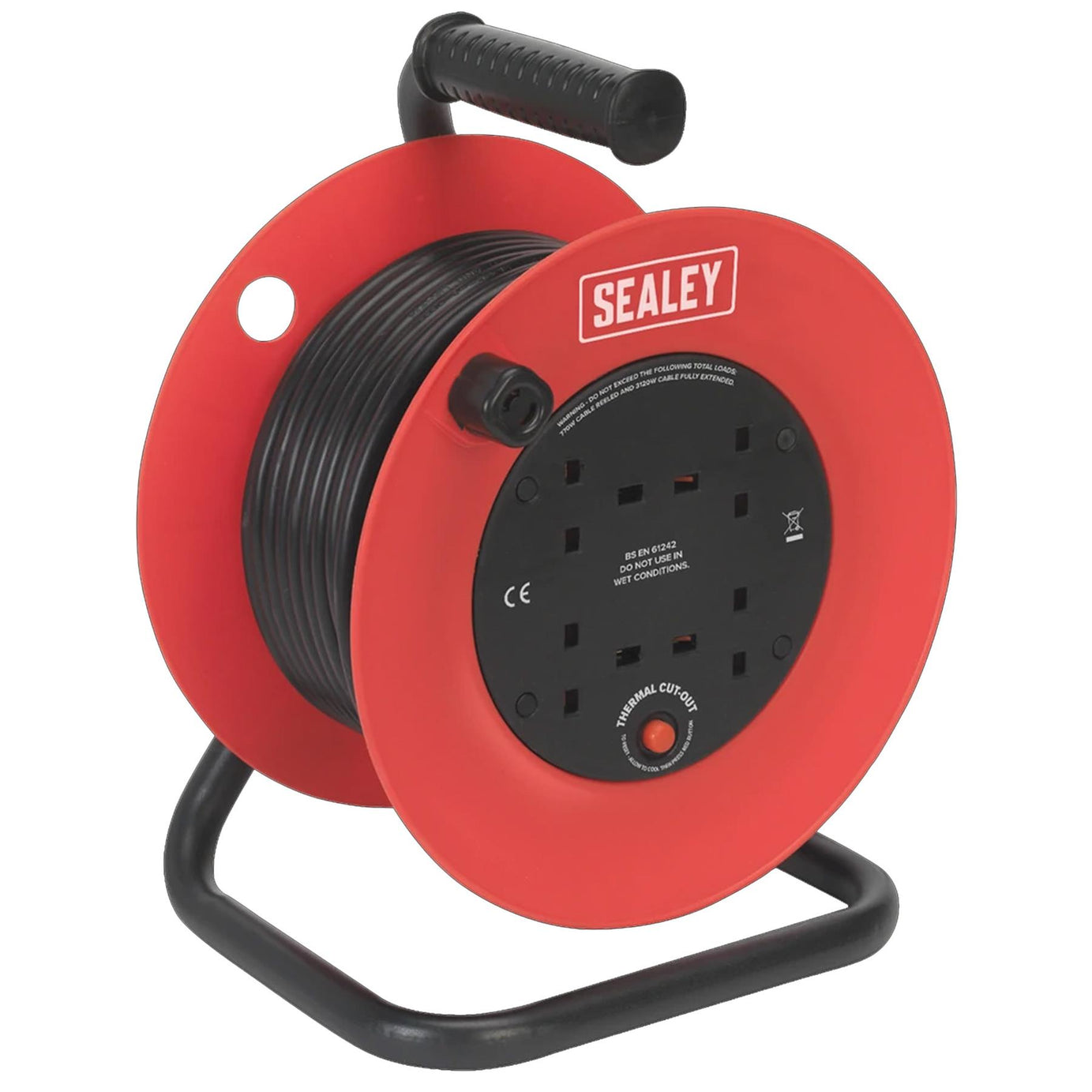 Sealey 4 Way Gang Socket Extension Heavy Duty 25m Cable Reel Electrical Lead