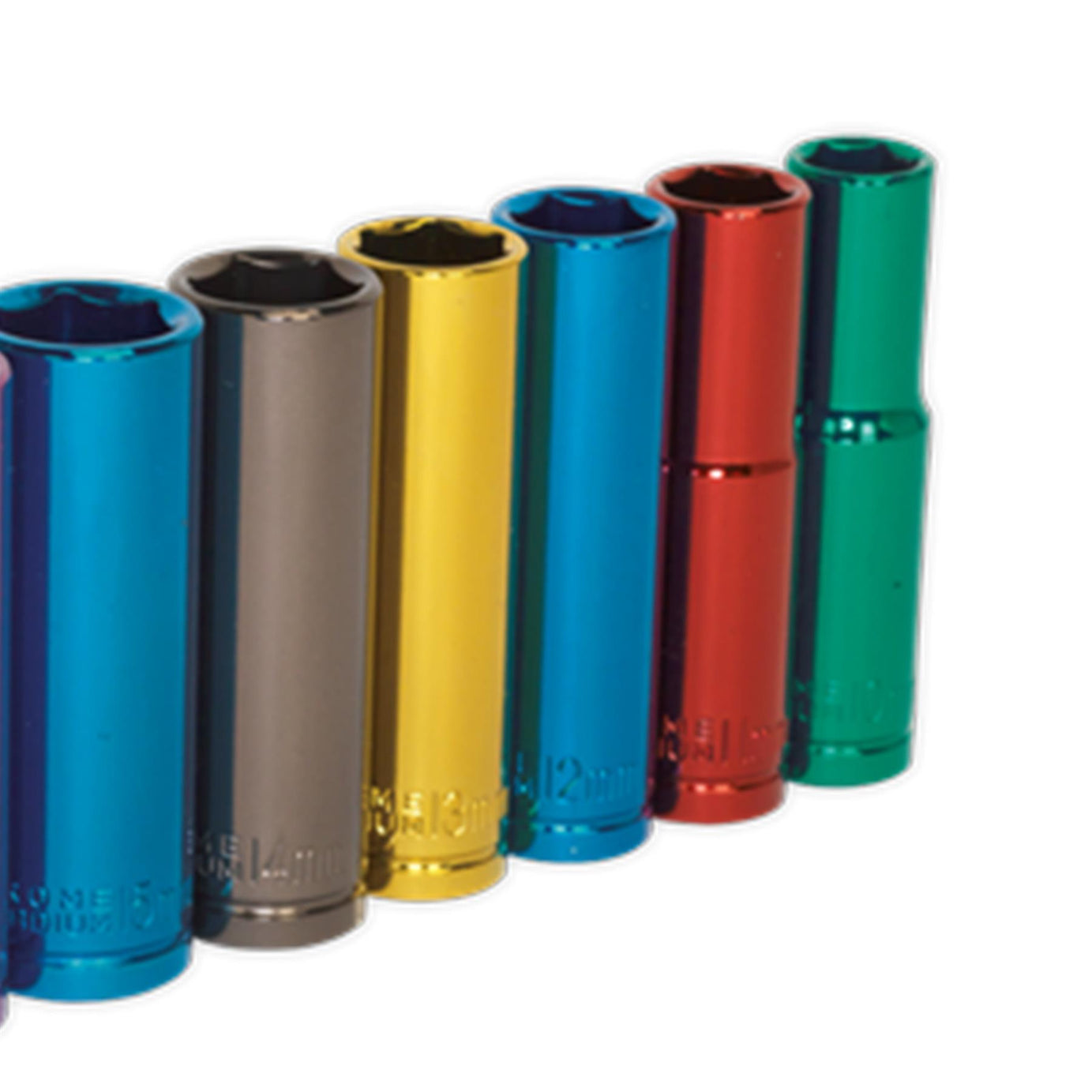 Sealey 10pc Multi Coloured Deep Socket Set 10mm - 19mm 6pt Set 3/8" Sq Drive