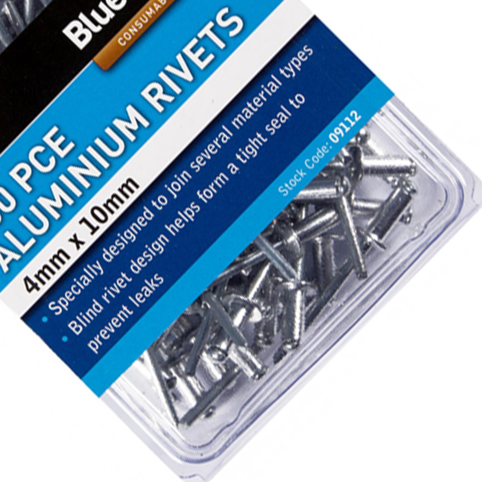 100 Pce 4mm X 10mm Large Flange Aluminium Pop Rivets Blind Rivet BlueSpot