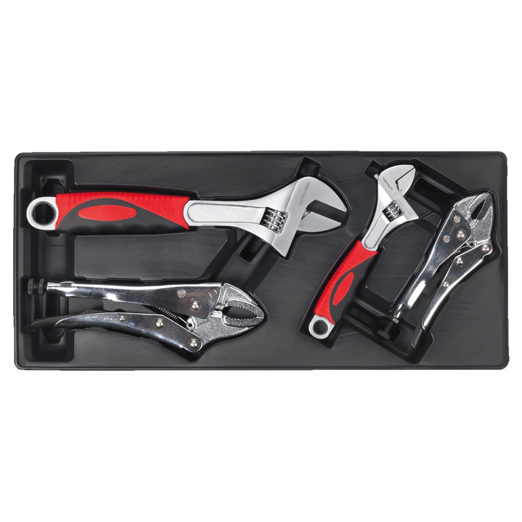 Sealey Tool Tray with Locking Pliers & Adjustable Wrench Set 4pc