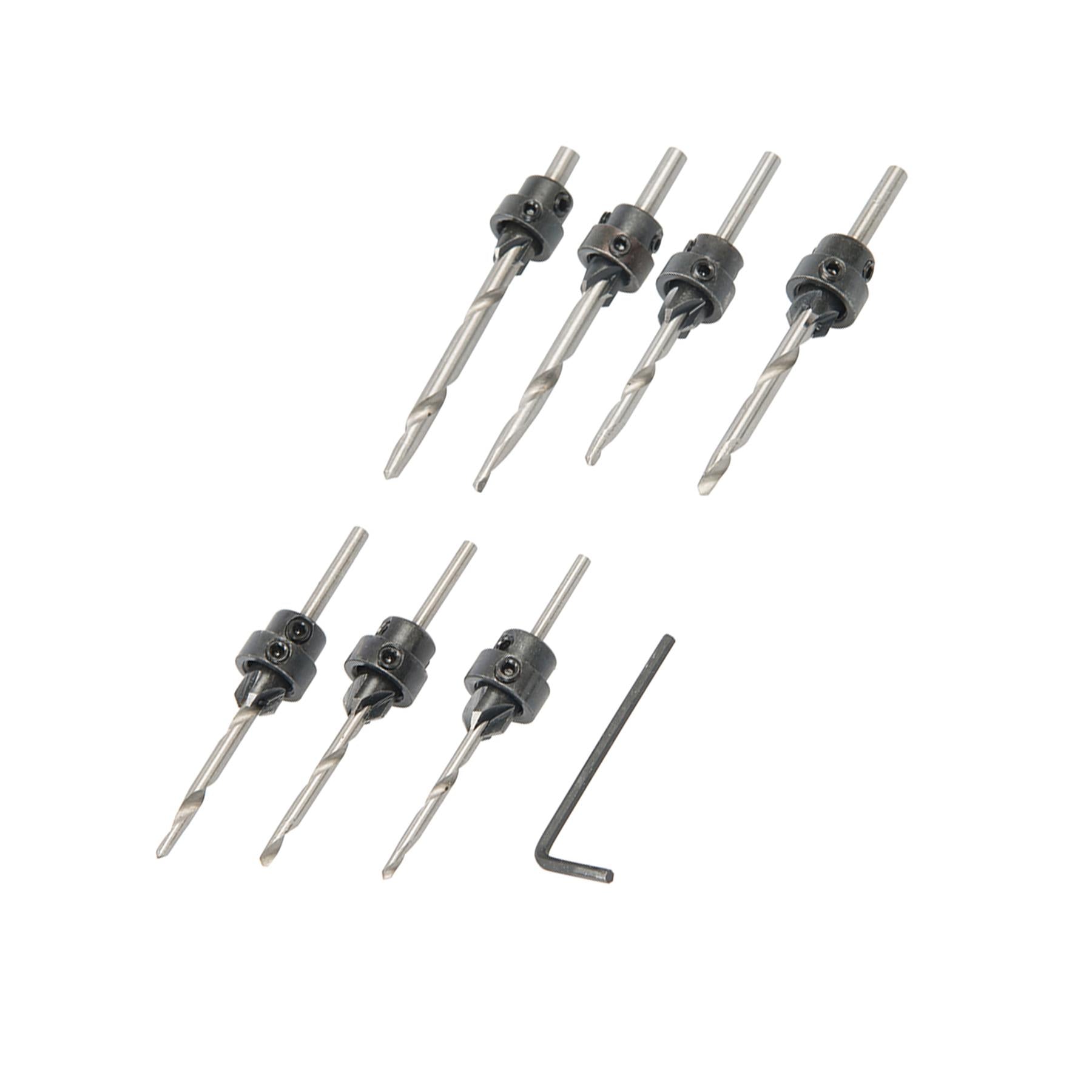 7Pc Tapered Wood Set HSS Wood Screw Sink Countersinks Drill 3-6mm Pocket