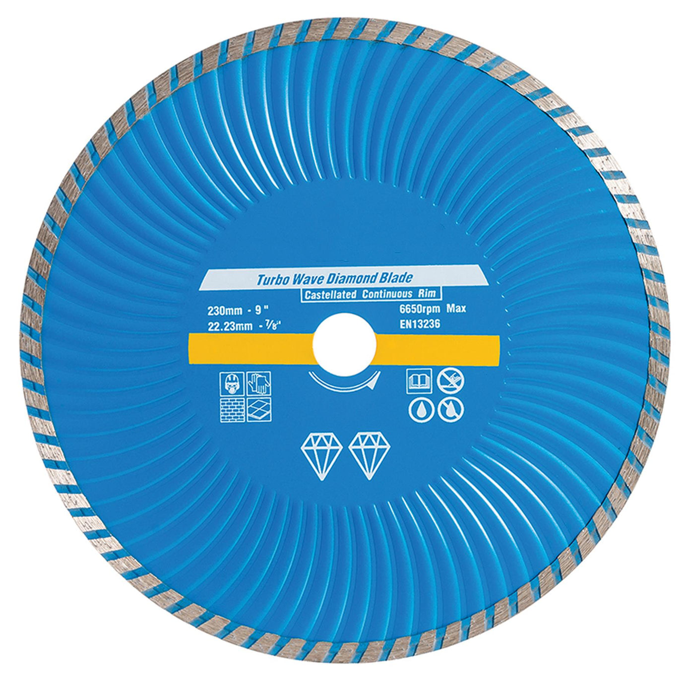 Turbo Wave Diamond Blade 230 X 22.23mm Castellated Cont Rim Continuous Rim Blade