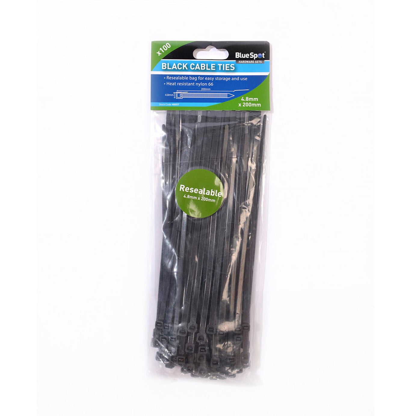 BlueSpot Black Cable Ties 100Pce 4.8mm X 200mm Long Thick Thin Narrow Small Fastener