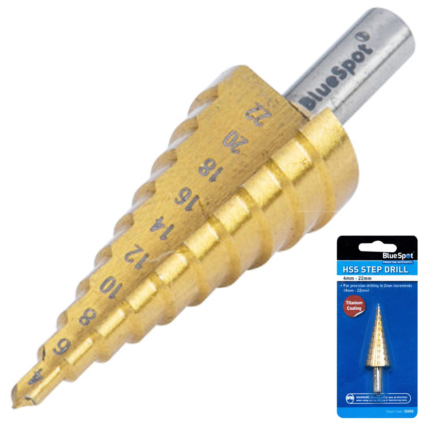 BlueSpot Step Drill HSS Steel Titanium Cone Bit Hole Metal Cutter Tool 4 - 22mm