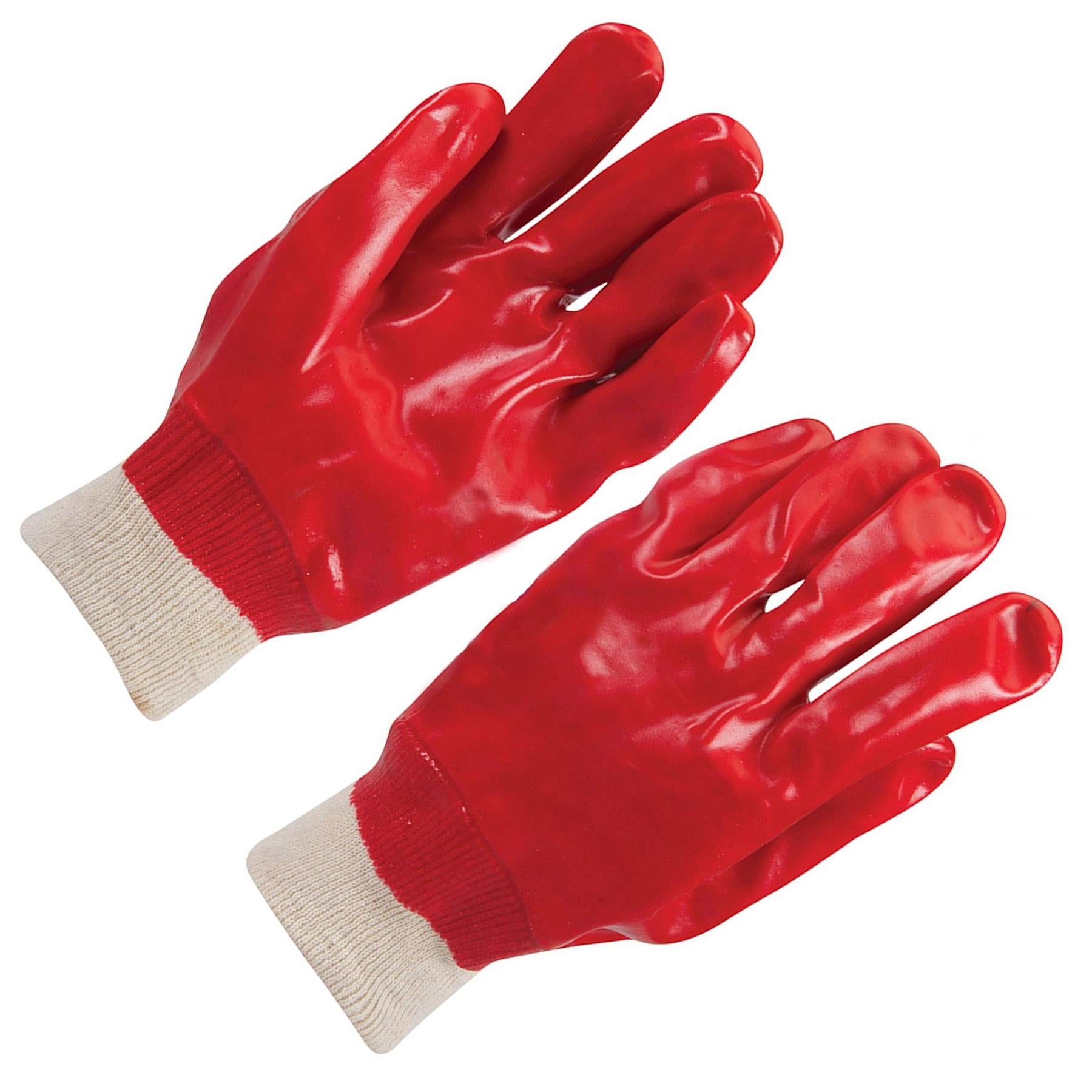 3 X Red PVC Gloves Full Dipped Quality Safety Protective Workwear Ppe New