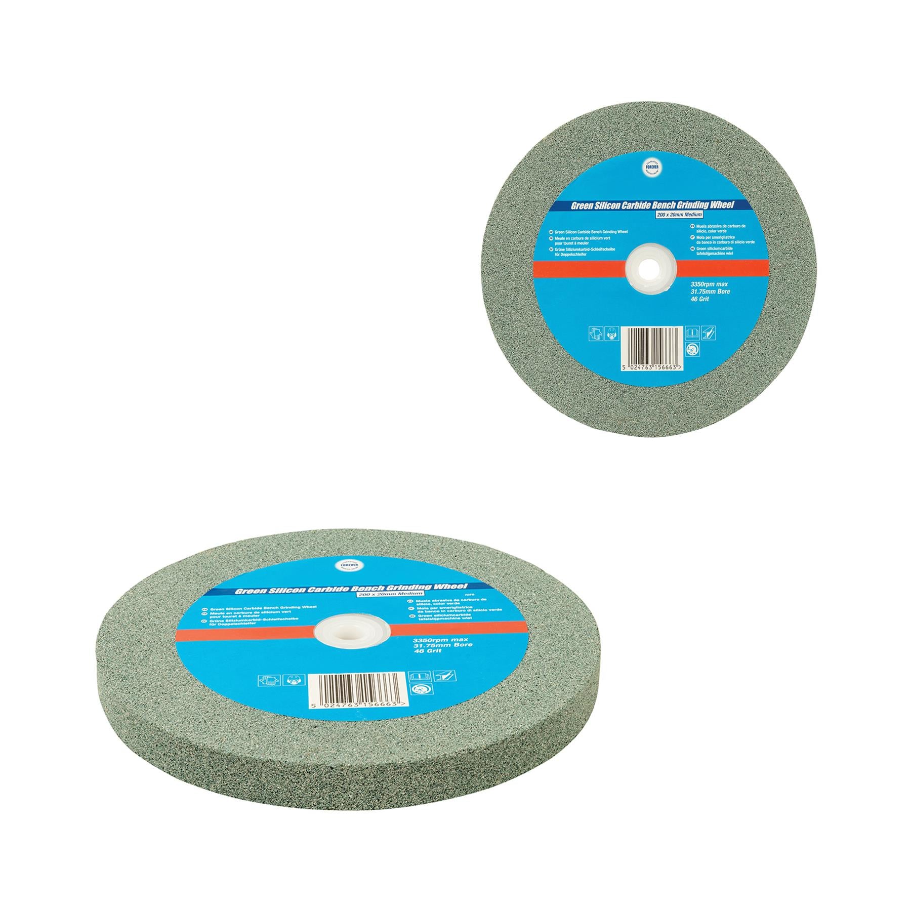 200 x 20mm Medium Green Silicon Carbide Bench Grinding Wheel Heavy Duty 46 Grit