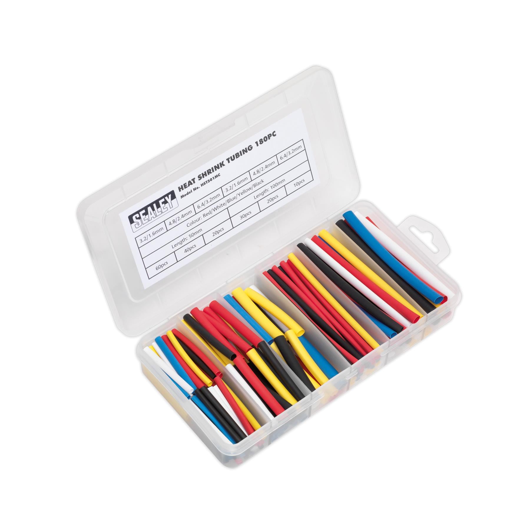 Sealey Heat Shrink Tubing Assortment 180pc 50 & 100mm Mixed Colours