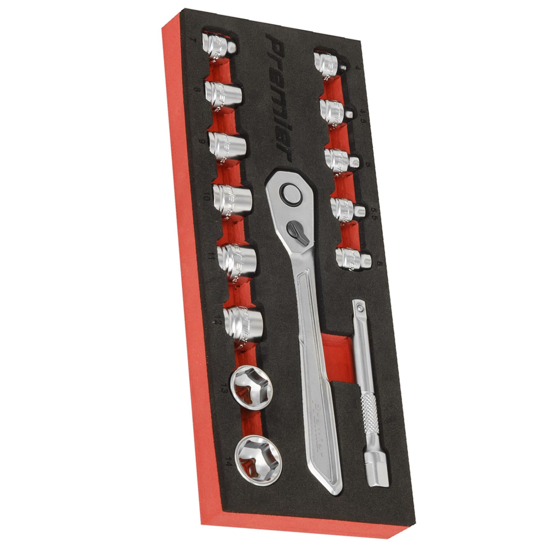 Sealey Low Profile Socket Set 15pc 1/4"Sq Drive Metric - Platinum