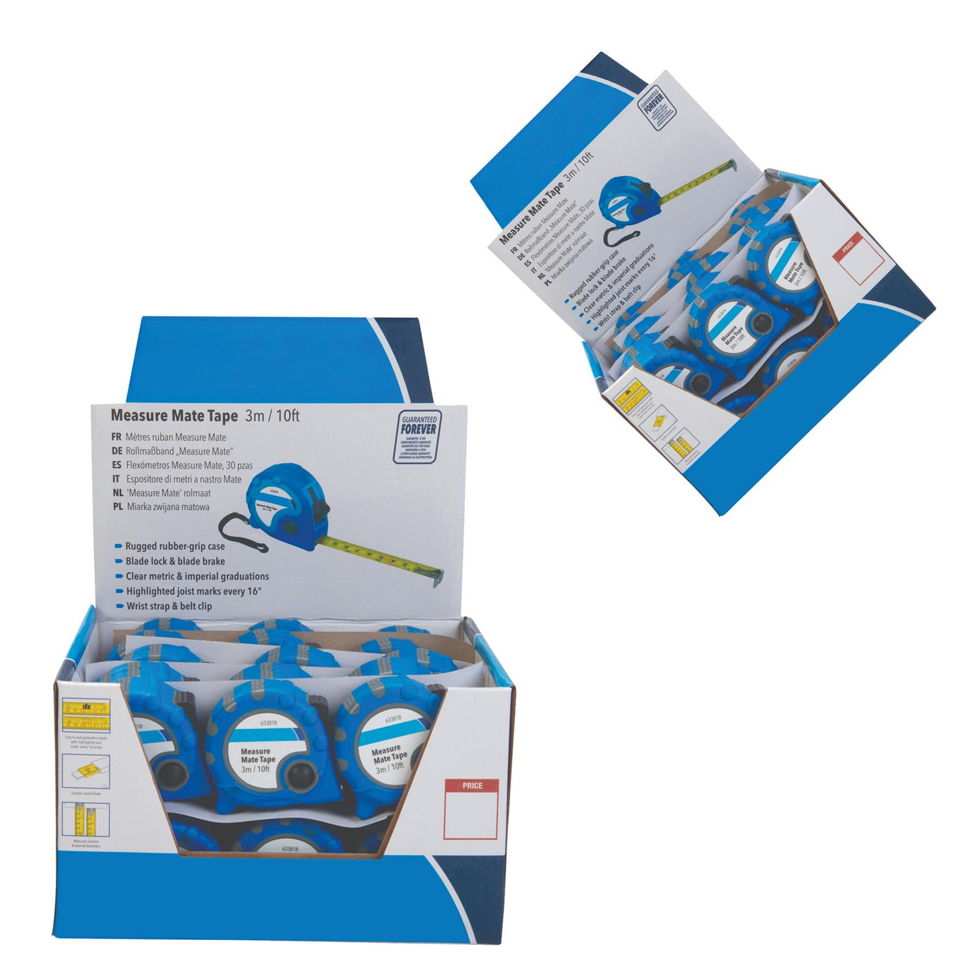 24Pce Measure Mate Tape Display Box 8M X 25mm Rugged Rubber-Grip Case