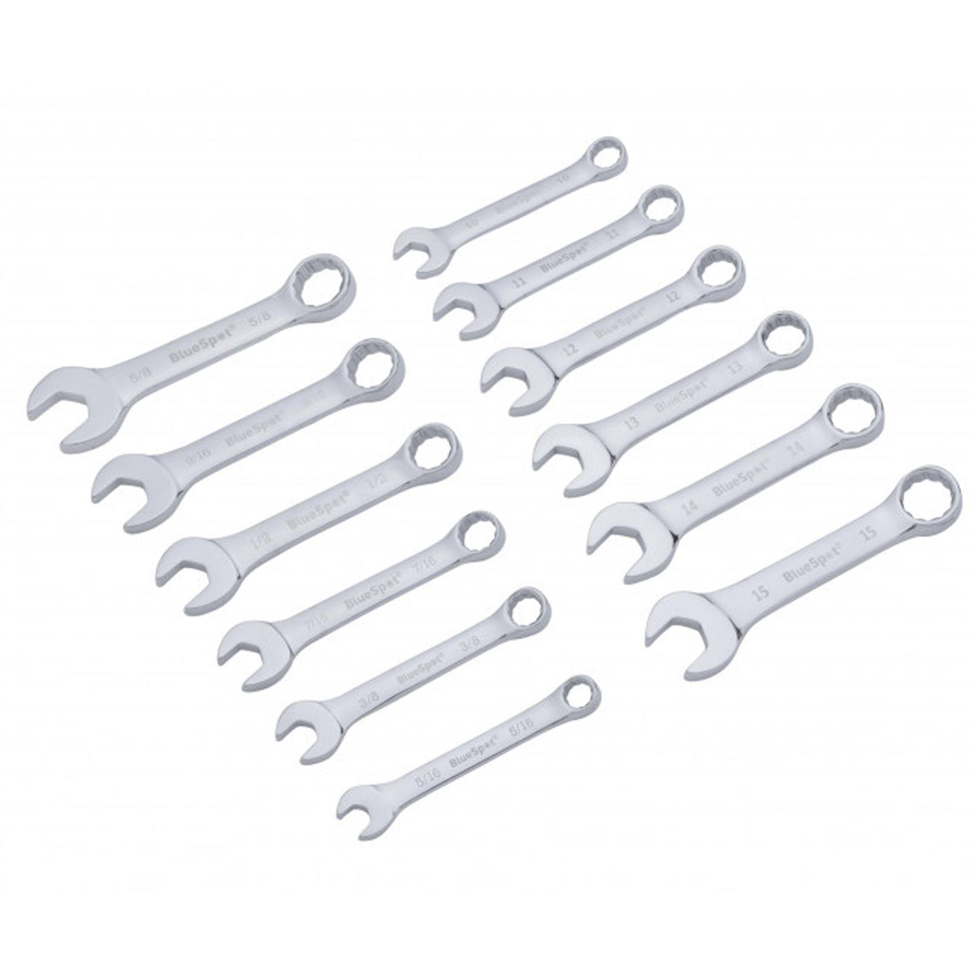 BlueSpot 32pc Assorted Spanner Set Imperial Metric Stubby Wrench 6-19mm Fully Polished
