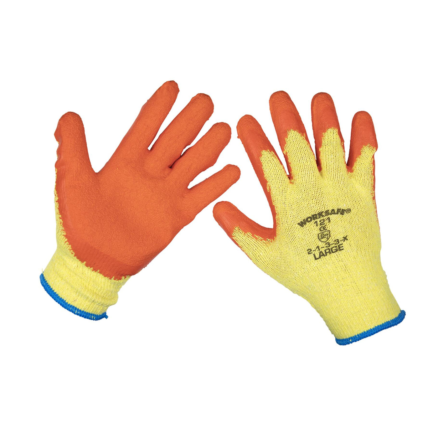 Sealey Latex Coated Work Gloves Builder Gardening Safety Grip Large 12 Pairs