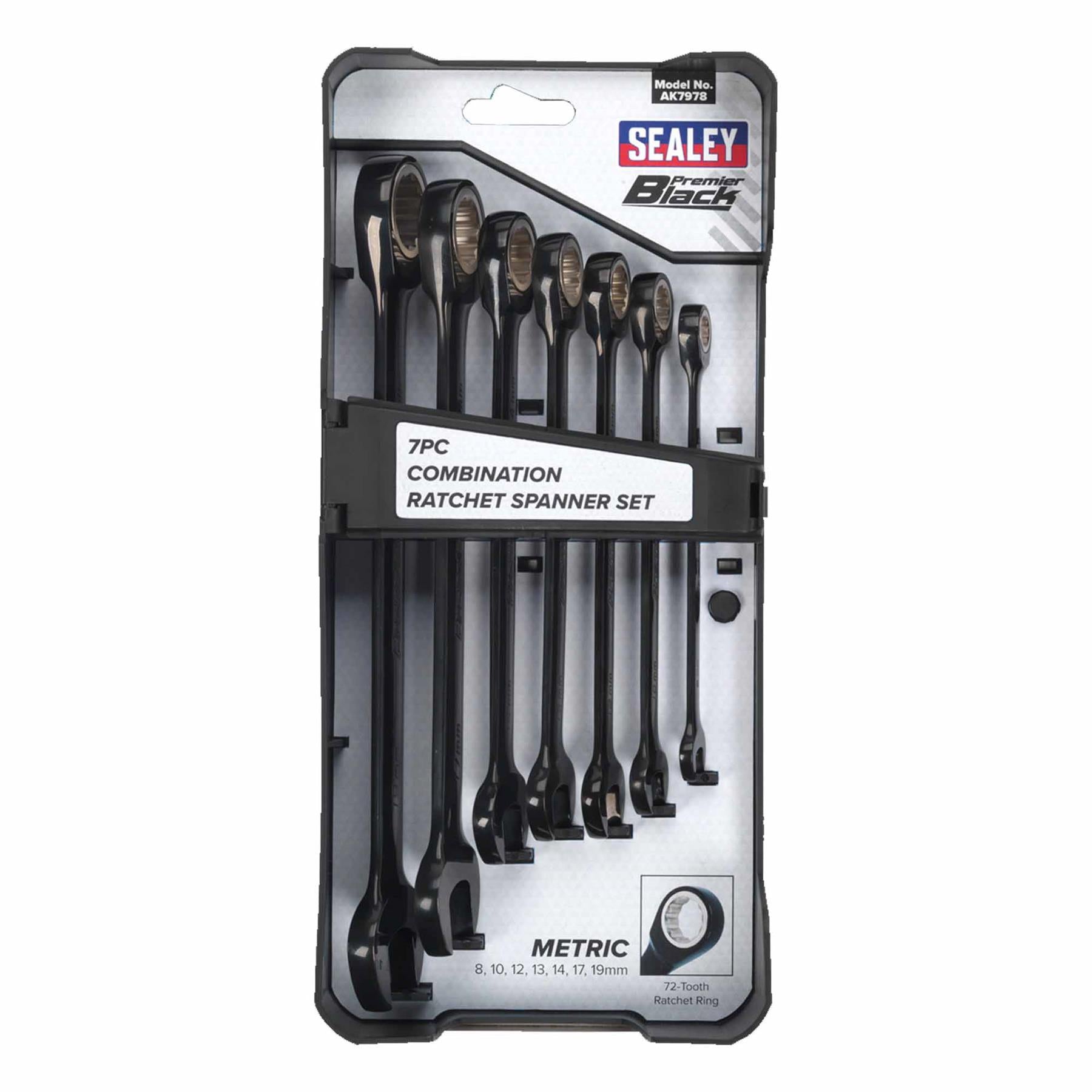 Sealey Combination Ratchet Spanner Set 7pc Black Series Metric