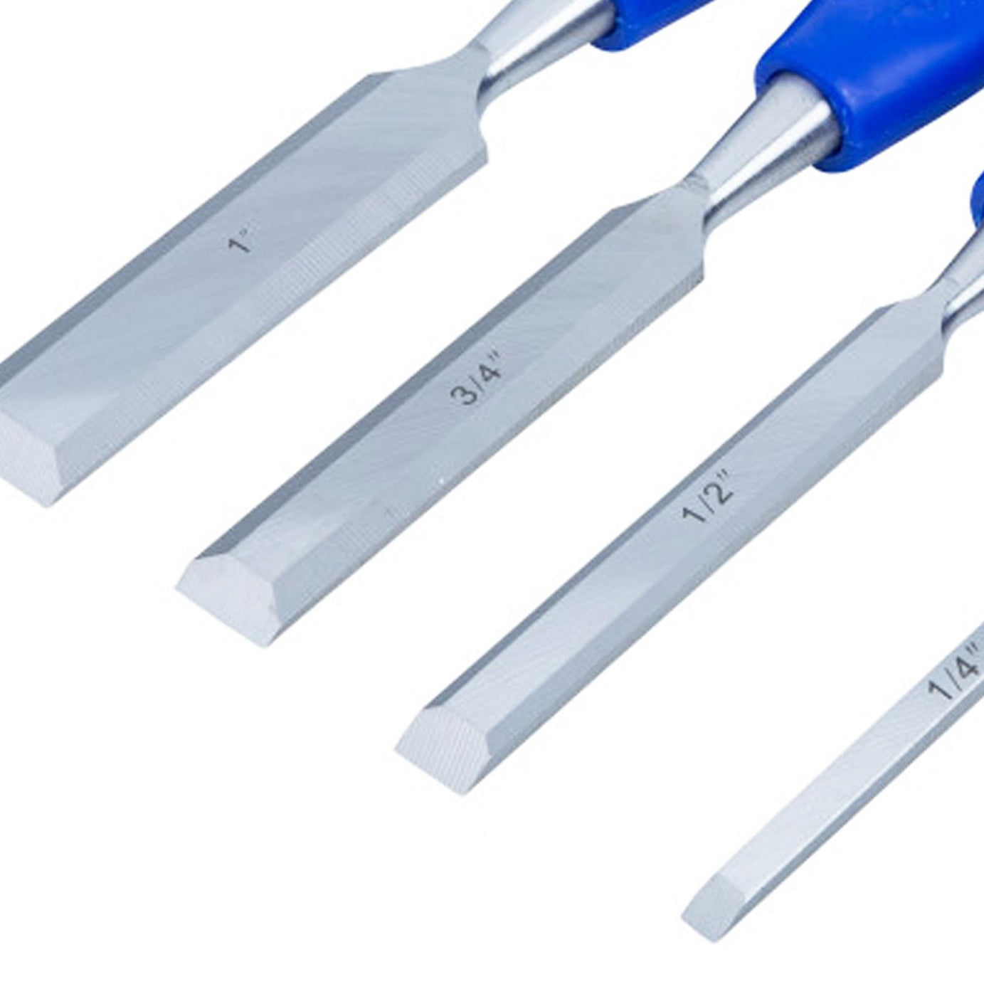 BlueSpot 4 Piece Wood Chisel Set Soft Grip Rubber Handle 1/4" 1/2" 3/4" 1" Hardened Steel