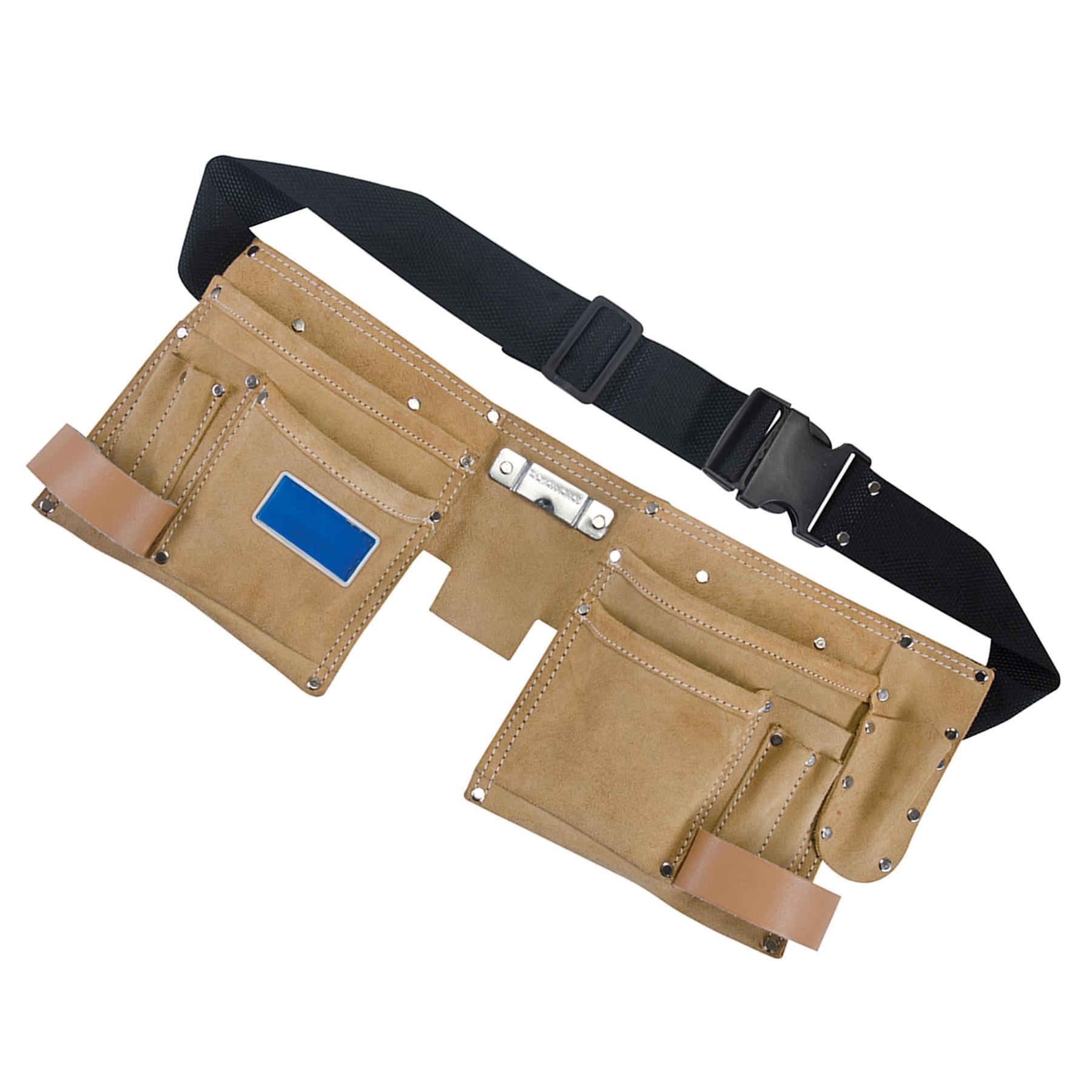 11 Pocket Double Tool Belt Leather Nails Pouch DIY Carpenter Roofing Holster