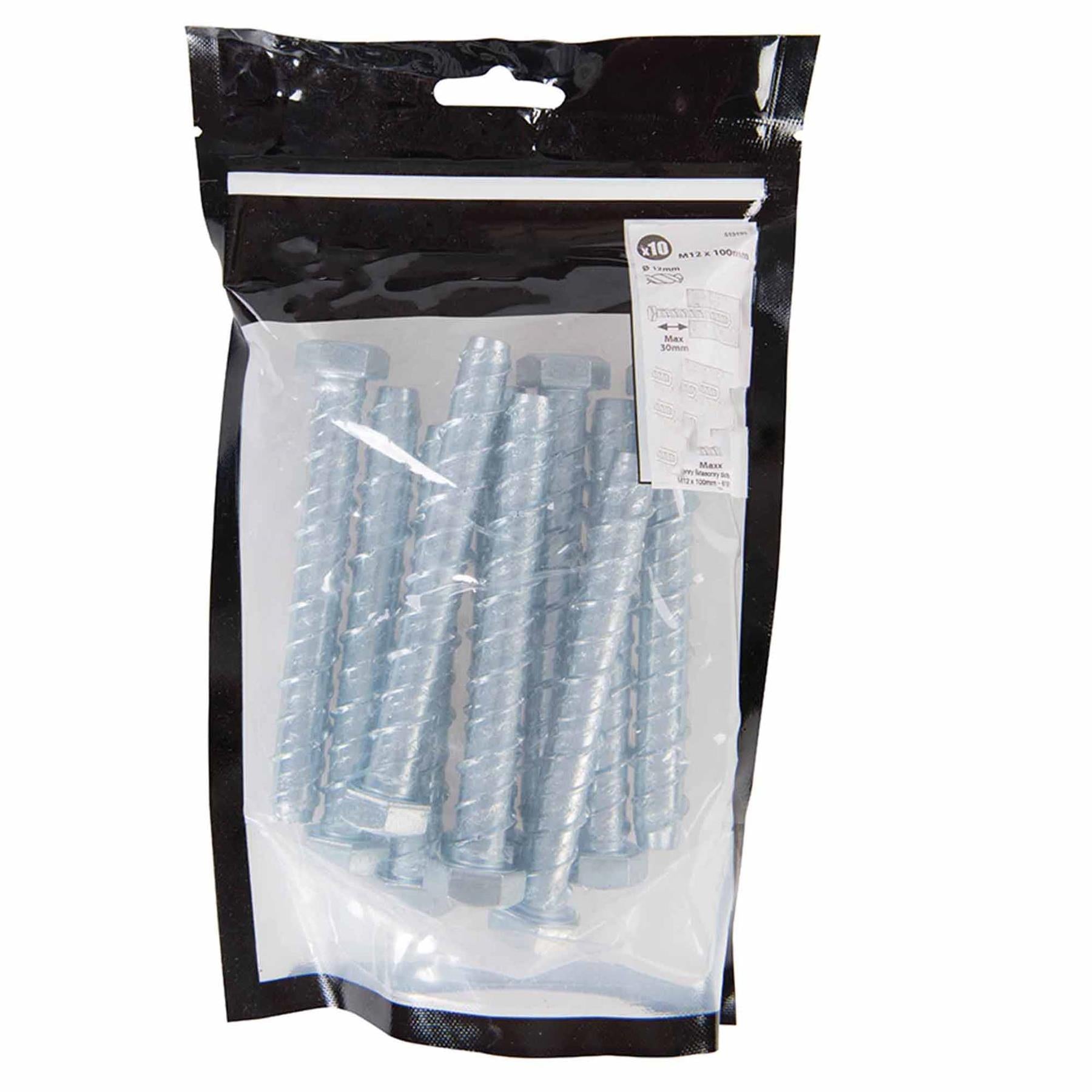 M12x100mm Concrete Masonry Bolts Hexagon Multi Fix Screwbolt Block Brick 10Pk