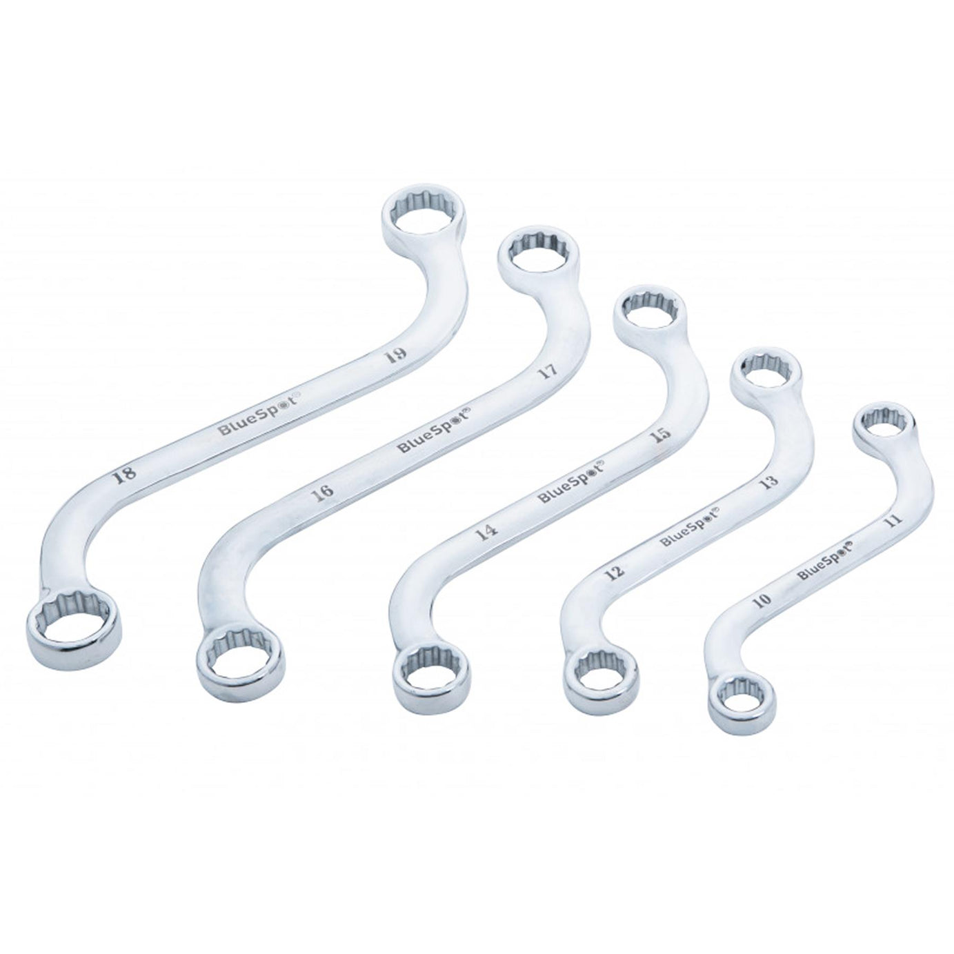 BlueSpot 5 Piece 10-19mm S-Type Spanner Set Metric Curved Chrome Vanadium