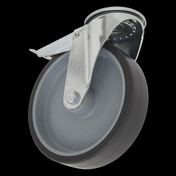 Sealey Medium-Duty Thermoplastic Bolt Hole Castor Wheel with Total Lock �100mm - Trade