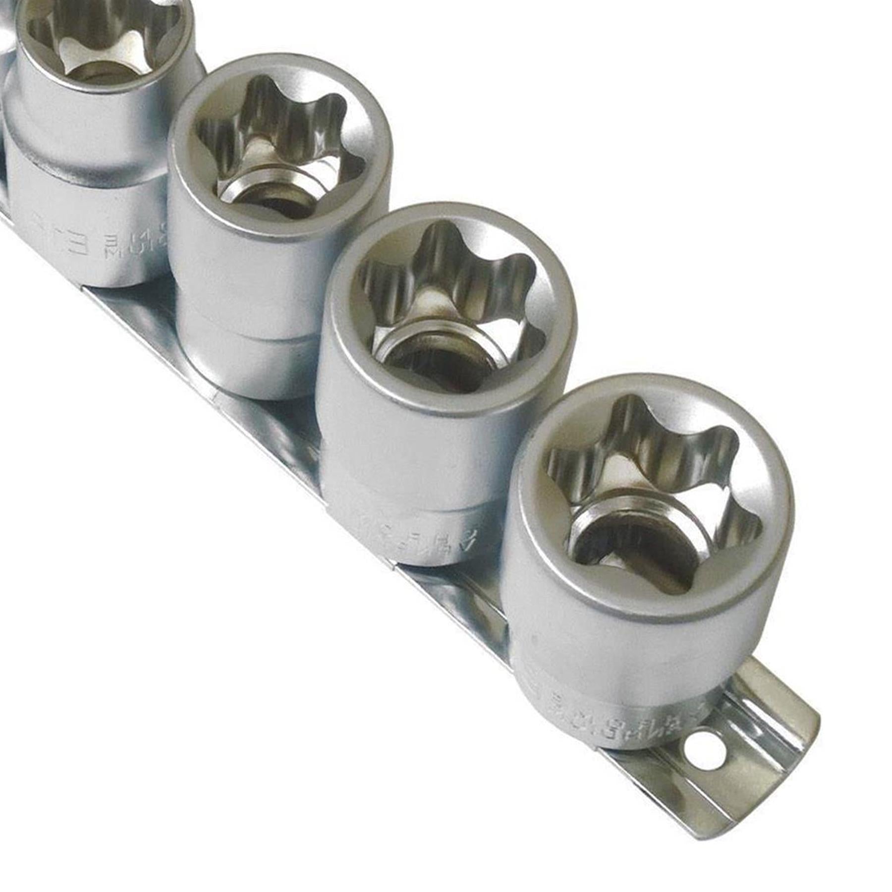 Hilka Female TORX Bit STAR E Socket Set on Rail 1/4” 3/8” & 1/2” Drive. 14 TORX