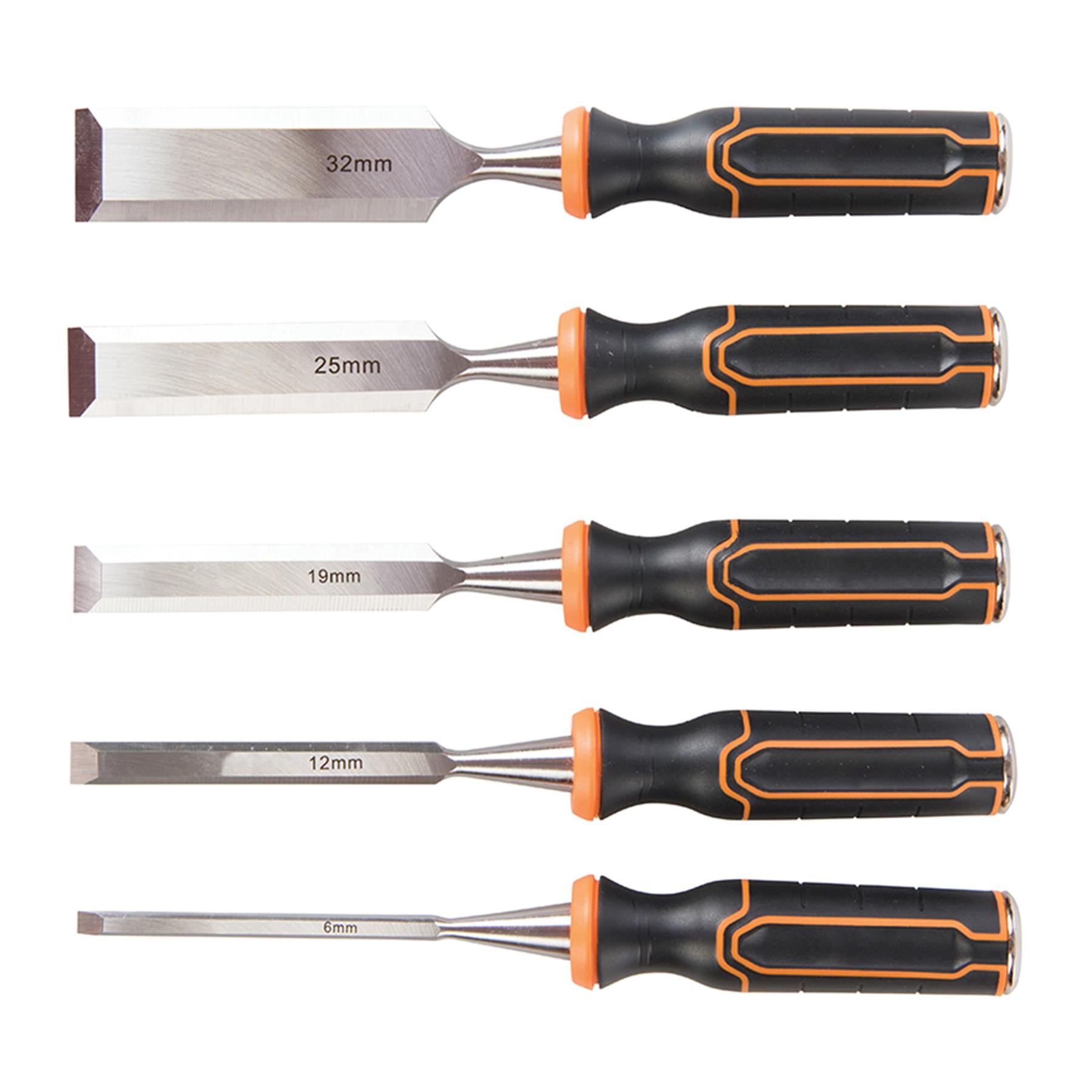 Wood Chisel Set Hardedned Steel Blade & Soft Grip Handle 5 6, 12, 19, 25 & 32mm
