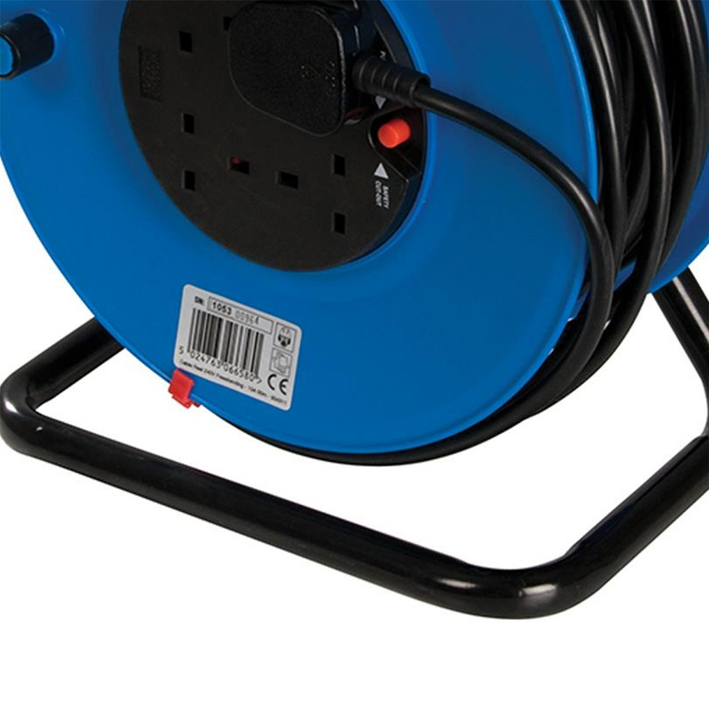 50M Mains Extension Cable Reel 240V Freestanding 13A 4 Socket Overload Protect