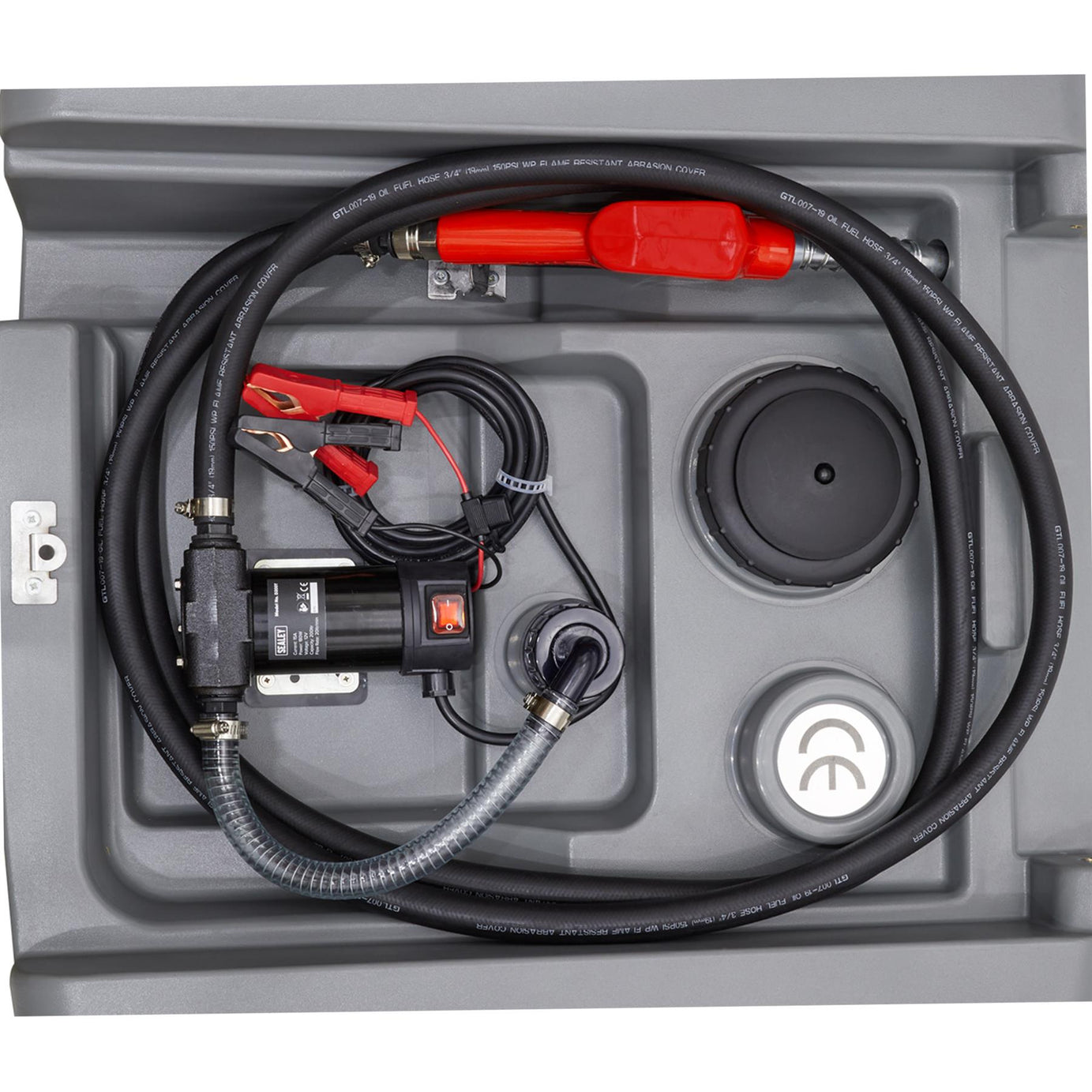 Sealey Portable Diesel Tank 200L 12V 4m Electric cable and clamps
