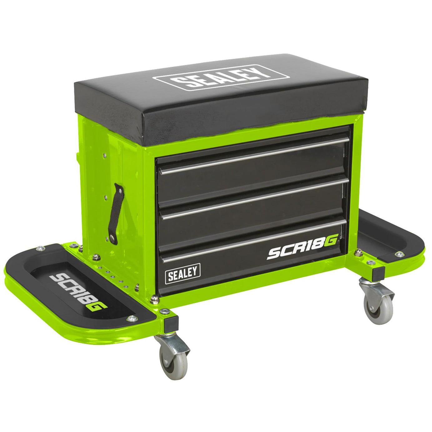 Sealey Mechanic's Utility Seat & Toolbox - Hi-Vis Green