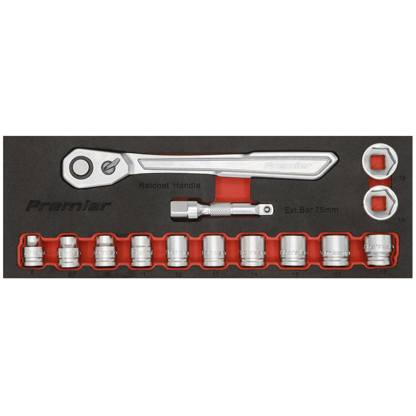Sealey Low Profile Socket Set 14pc 3/8"Sq Drive Metric - Platinum