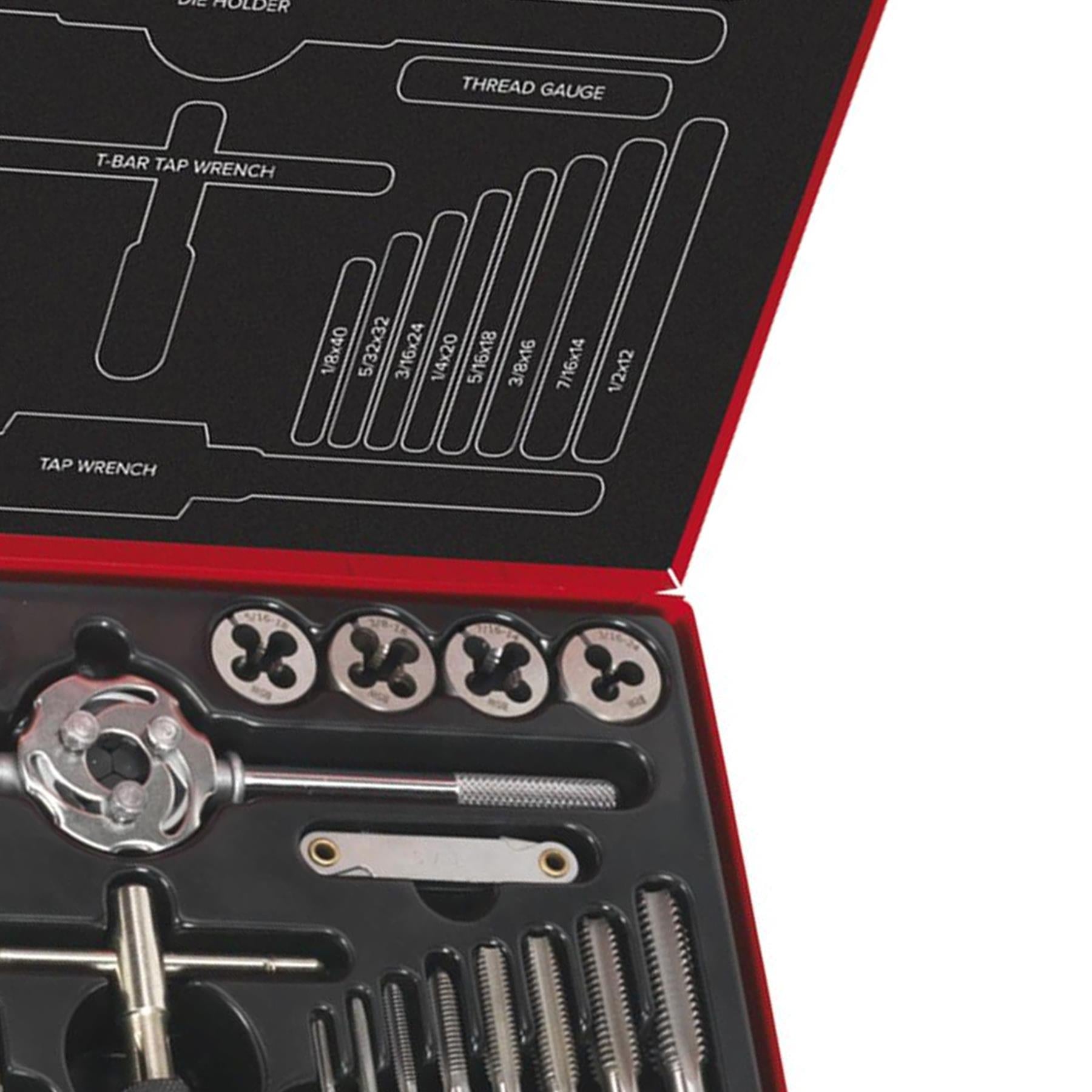 Sealey 28pc Tap and Die Set Split Dies Imperial BSW Thread Cutting 1/8" - 1/2"