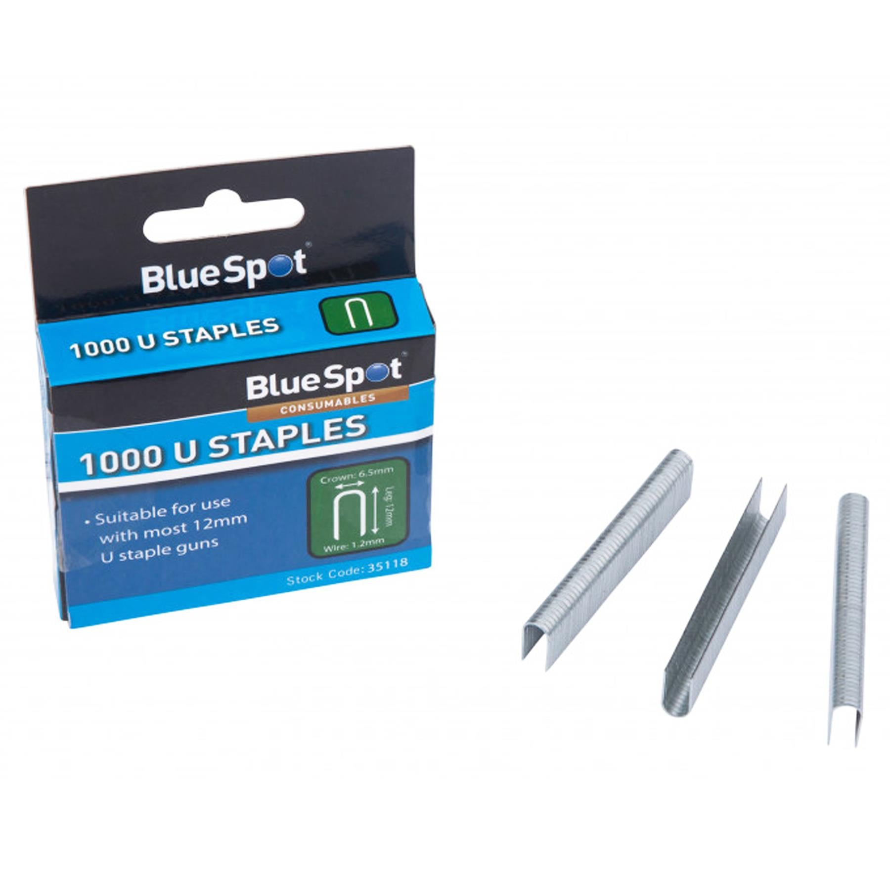 BlueSpot 1000 Staples For 12mm Staple Gun Refills U Shaped Nails 1.2mm Wire
