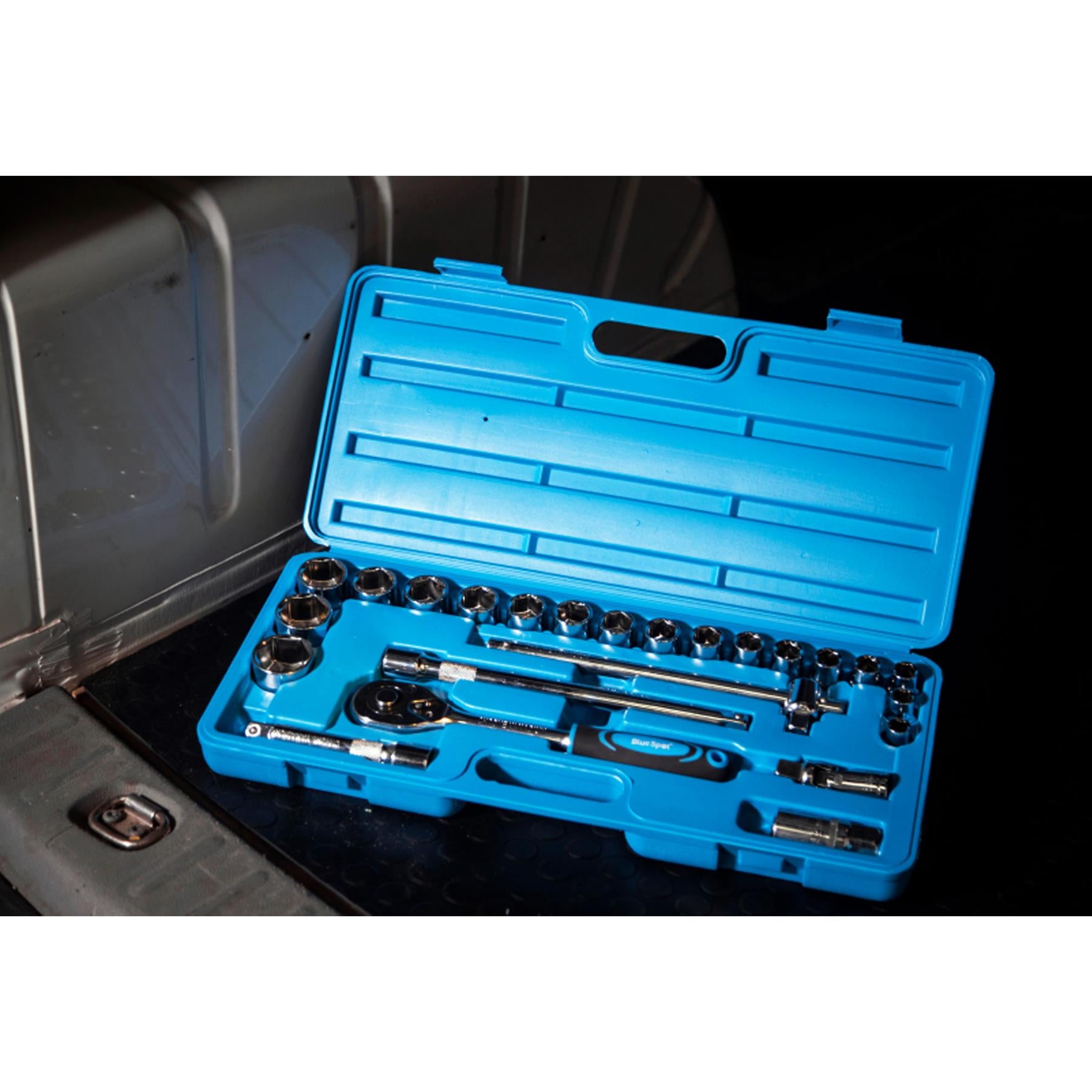 Bluespot 24 Pc Metric Socket Set Ratchet Extention Bar 1/2" Drive 10mm to 32mm