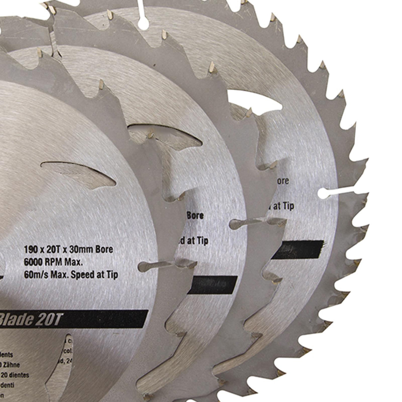 3 Piece TCT Circular Saw Blade Set 190 x 30 - 25, 20mm Rings