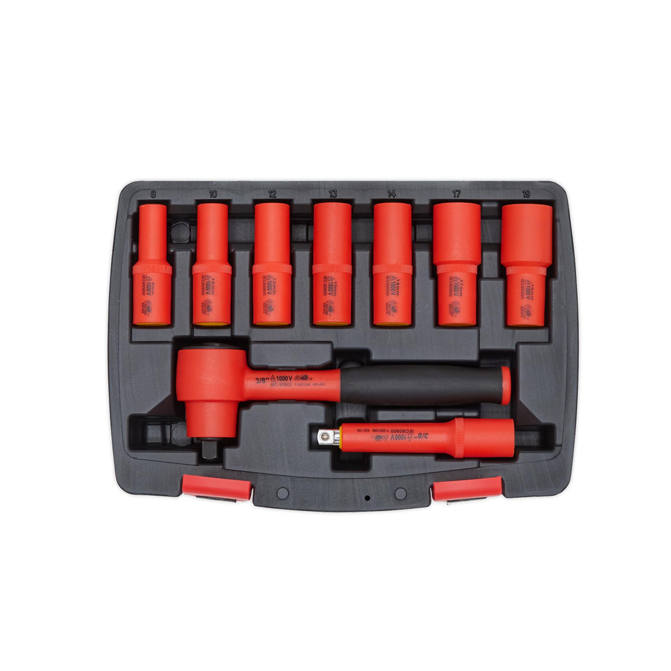 Sealey Insulated Socket Set 9pc 3/8"Sq Drive 6pt WallDrive VDE