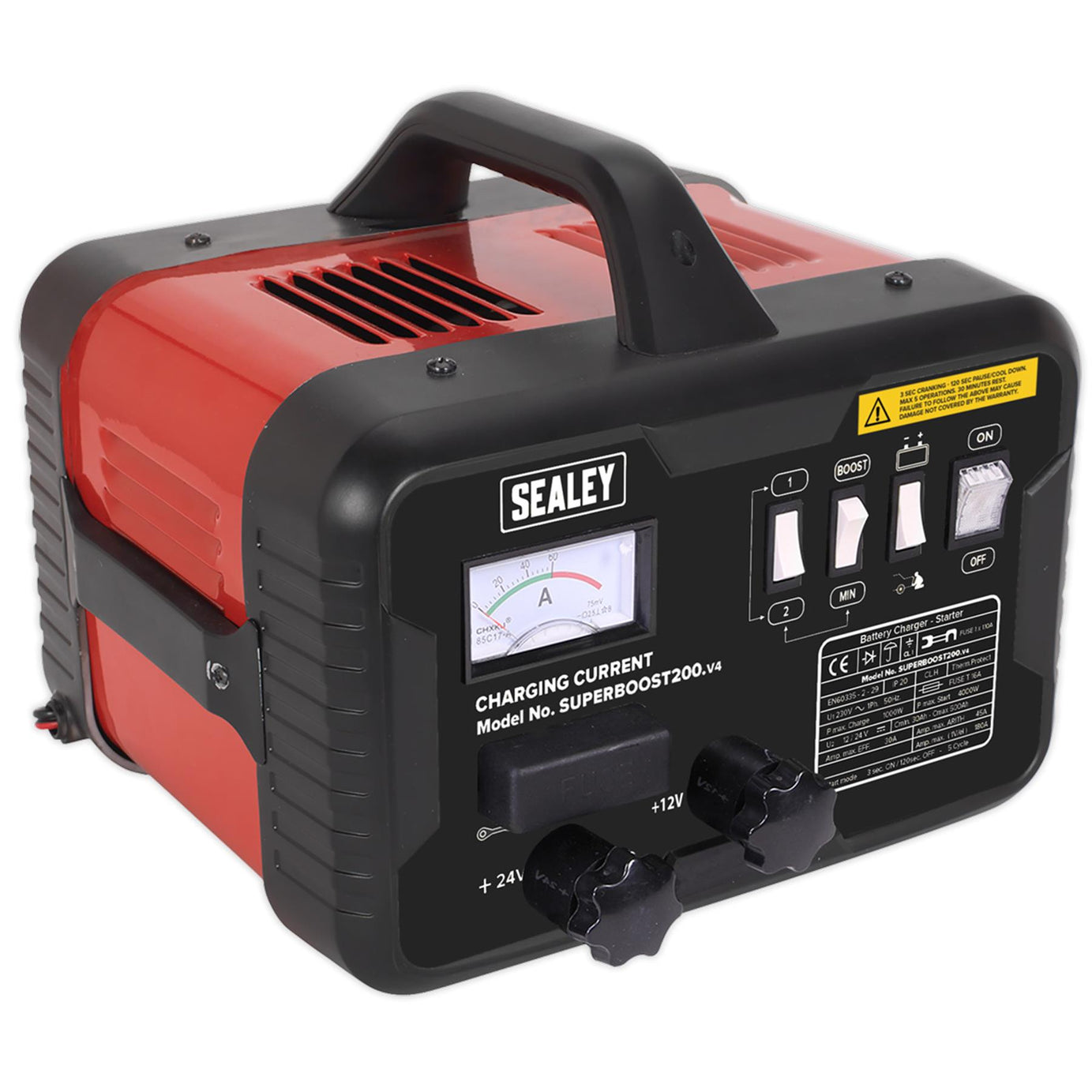 Sealey Starter/Charger 200/45Amp 12/24V 230V Battery Starter Charger