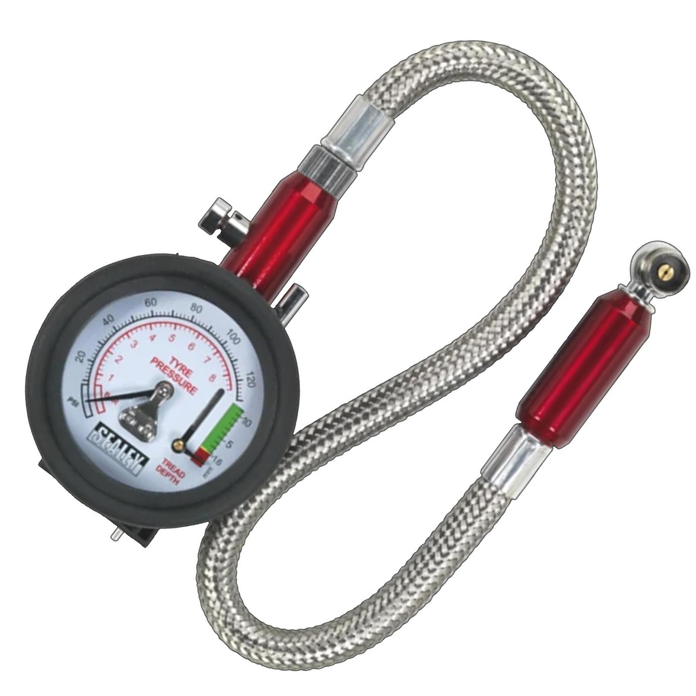 Sealey Tyre Pressure Gauge with Tyre Tread Depth Gauge - Flexi Hose