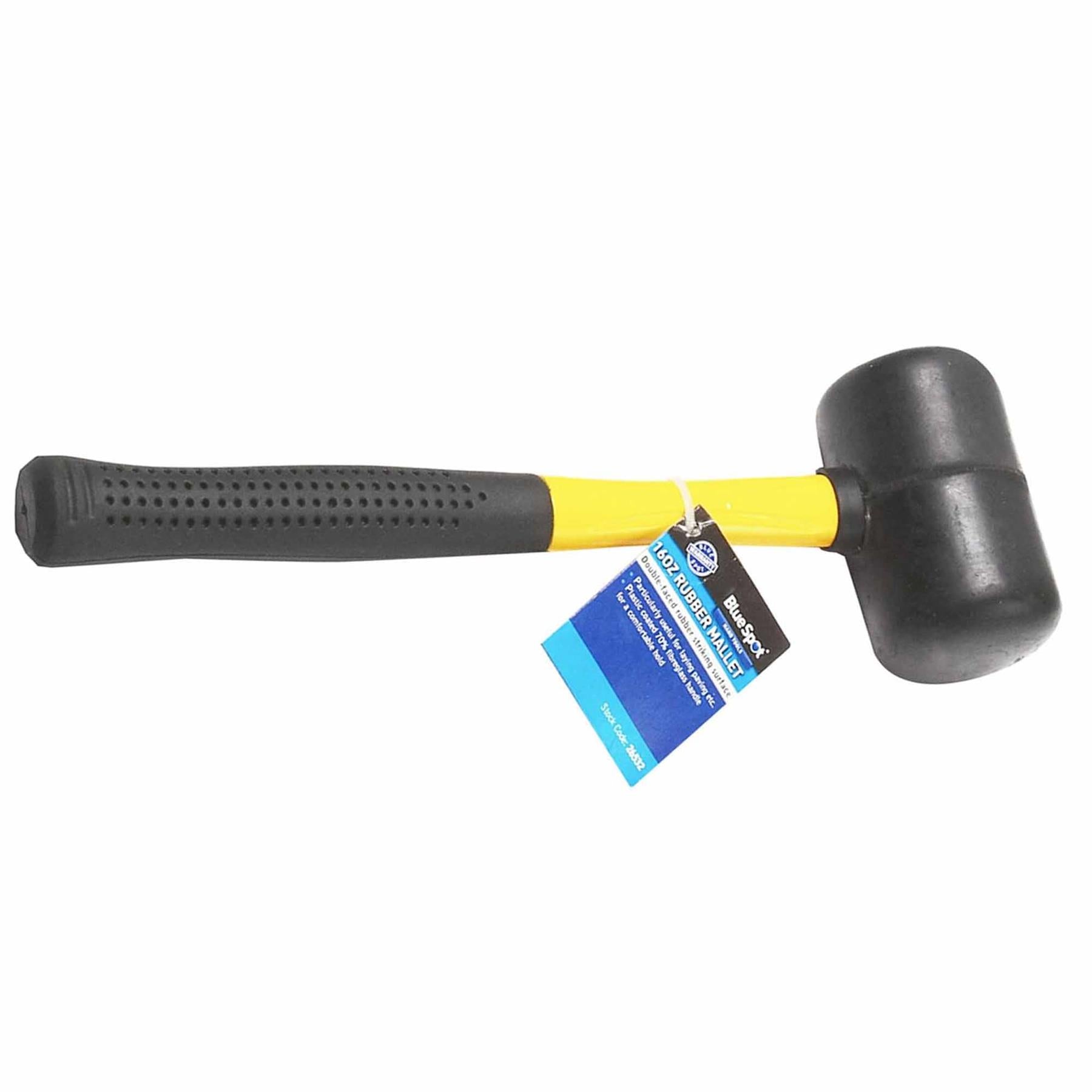 BlueSpot 16oz Rubber Mallet Hammer FIBREGLASS Shaft Grip Handle Camping Tool