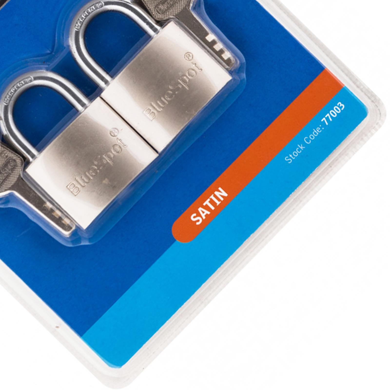 Bluespot 2pce 40mm Keyed Alike Padlocks Same Keys Satin Finish Lifetime Warranty
