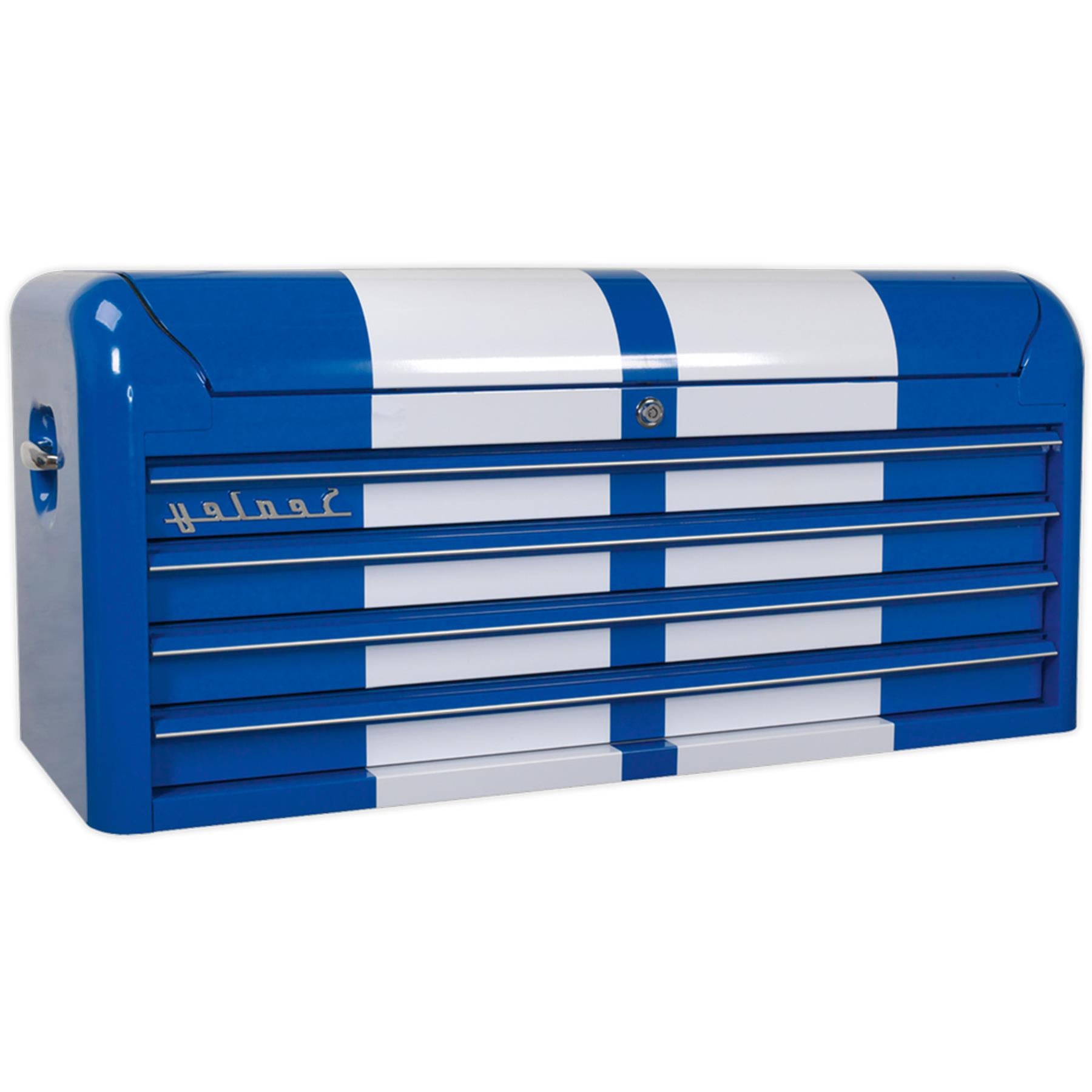 Sealey Topchest 4 Drawer Wide Retro Style - Blue with White Stripes
