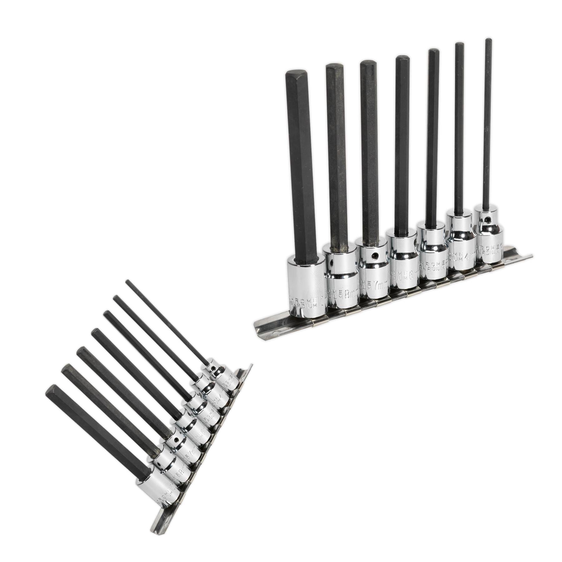 Sealey Hex Socket Bit Set 7pc 3/8"Sq Drive 110mm Metric