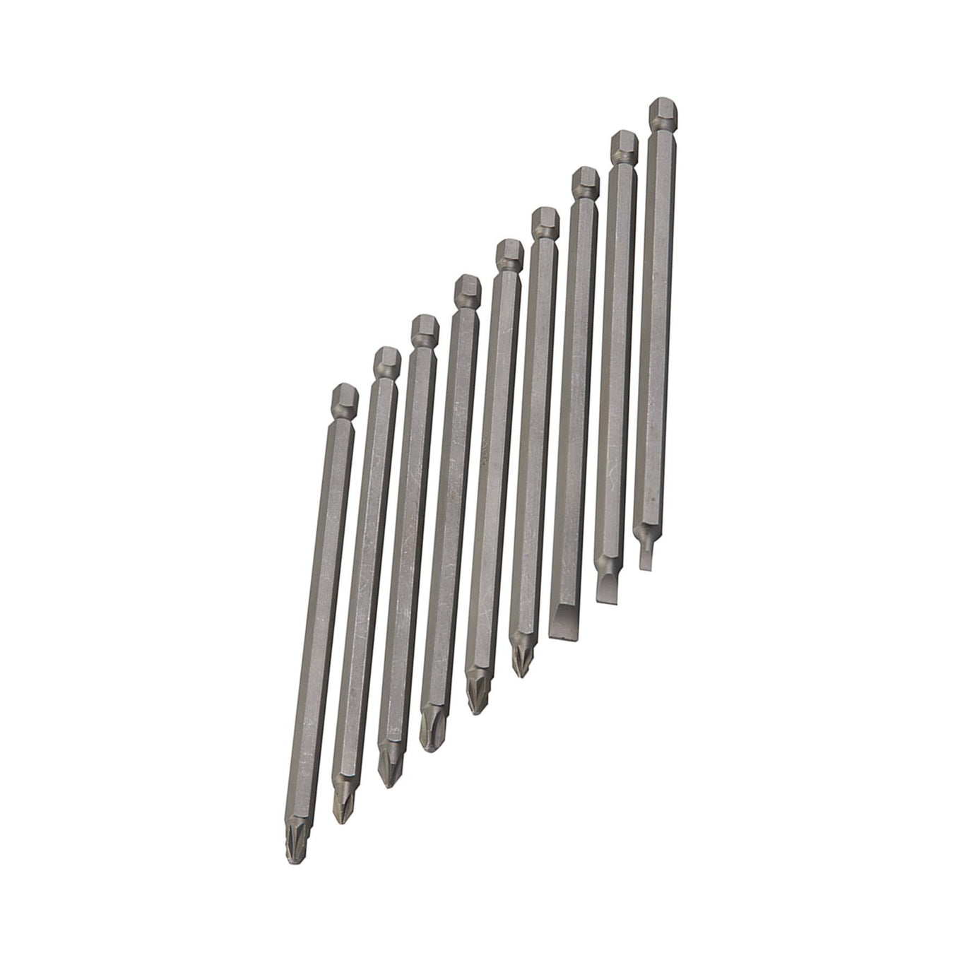 Extra-Long Power Bit Set 9Pce 150mm Chrome Vanadium Steel Slotted, Pz & Phillips